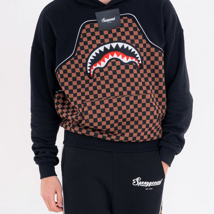 Felpa con cappuccio Sprayground Checkered Contrast SP933G Nero/Marrone Unisex Uomo Donna