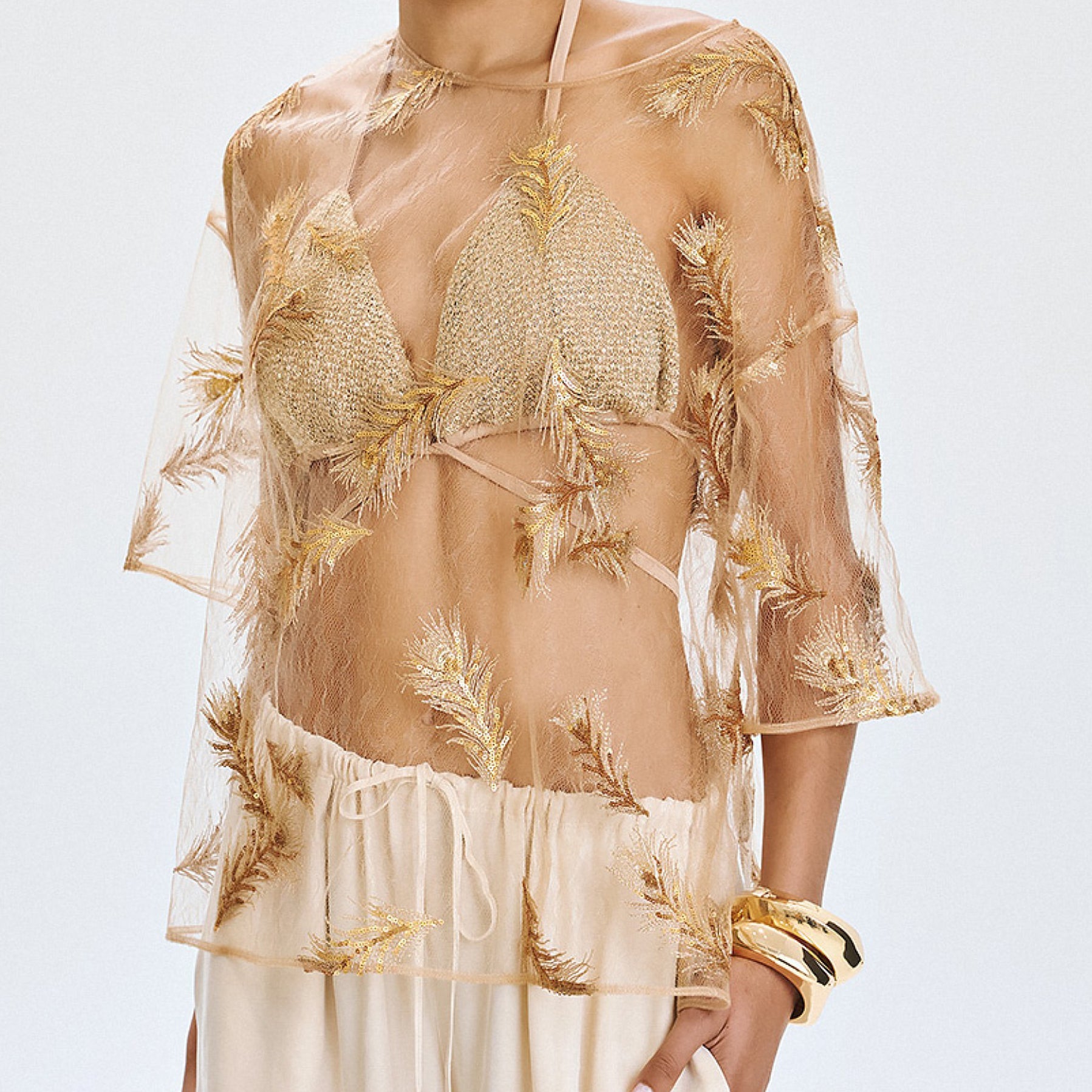 T-Shirt trasparente con paillettes Access Fahion 63-2017-354 Gold