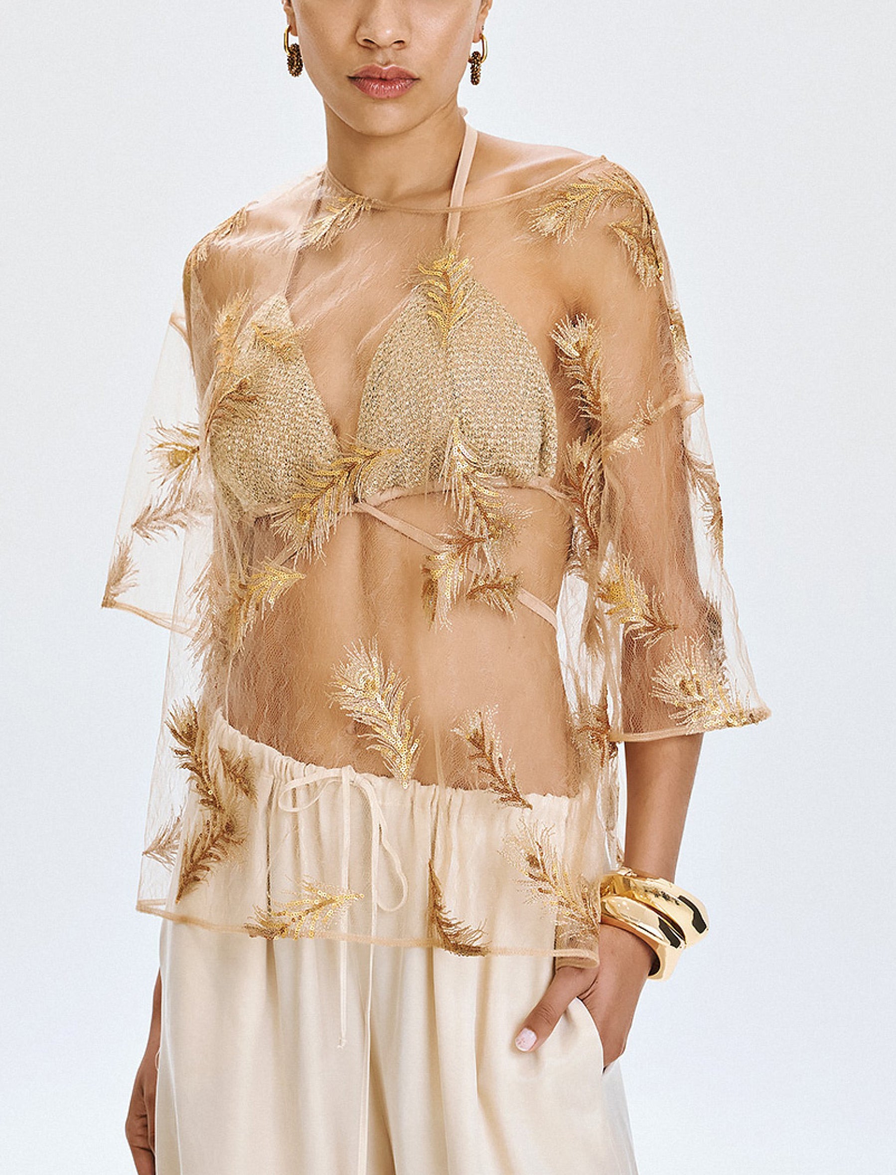 T-Shirt trasparente con paillettes Access Fahion 63-2017-354 Gold