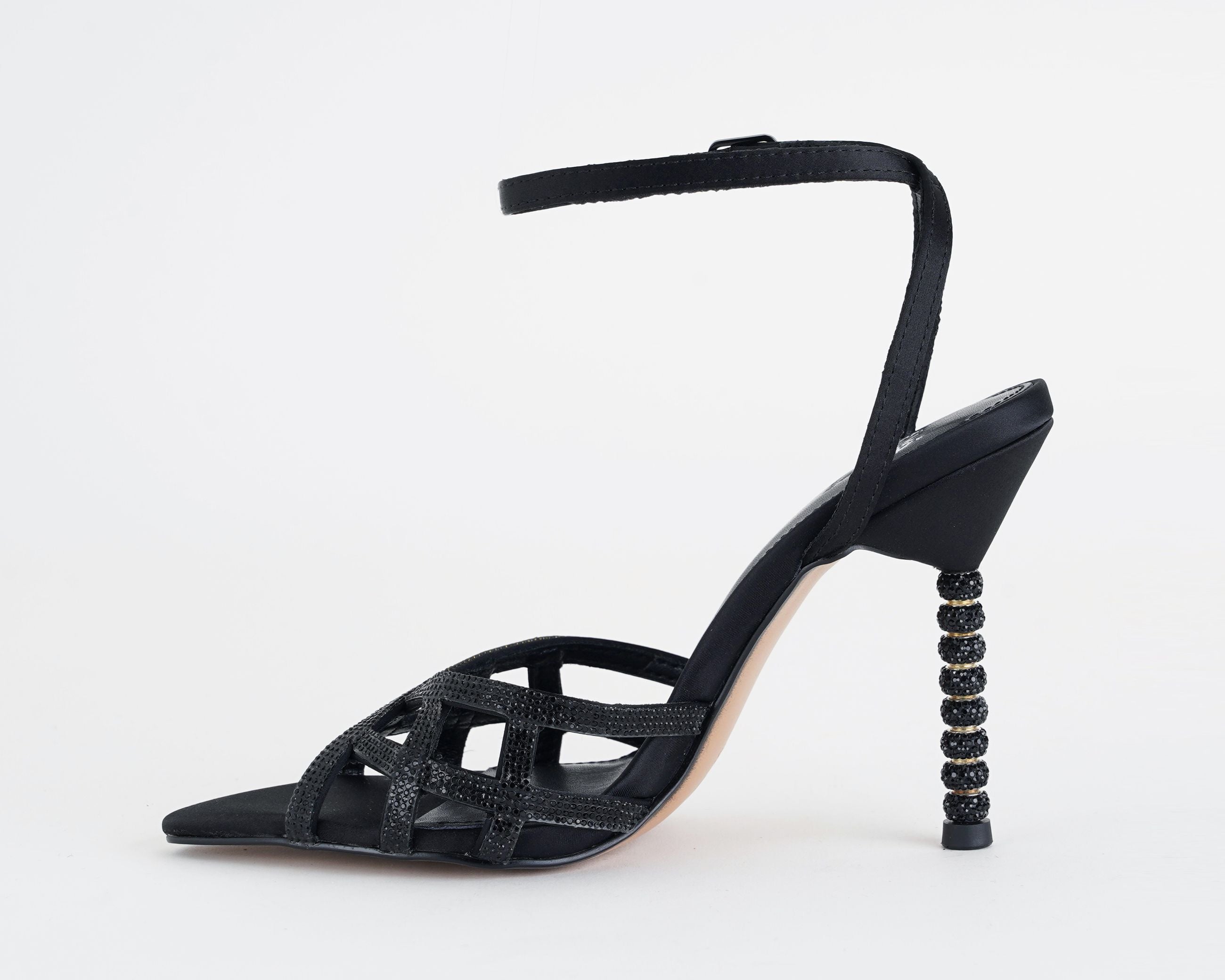 Sandalo alto donna EXE JOY-959 nero con fascia in satin e strass, tacco 100mm