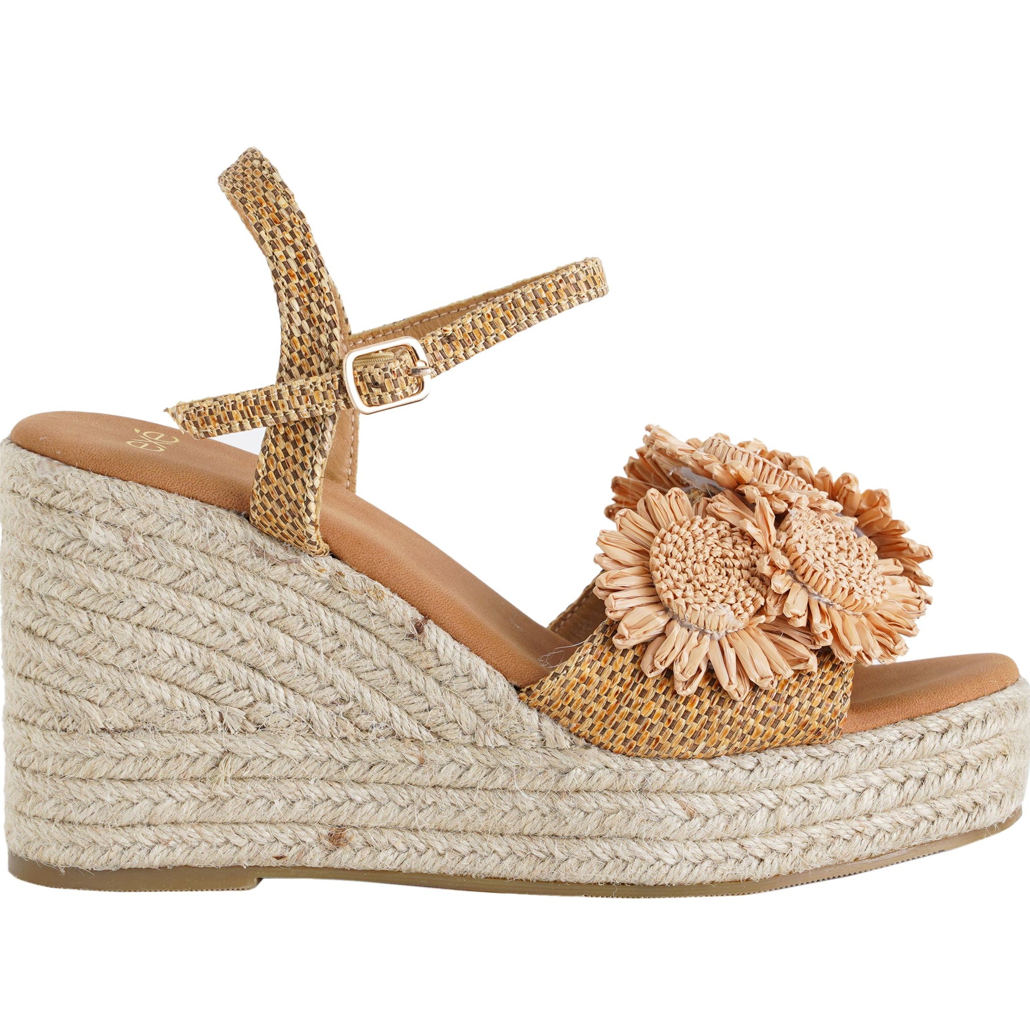 Sandalo donna EXE OM26-2 Taupe in raffia con zeppa in corda 95 mm