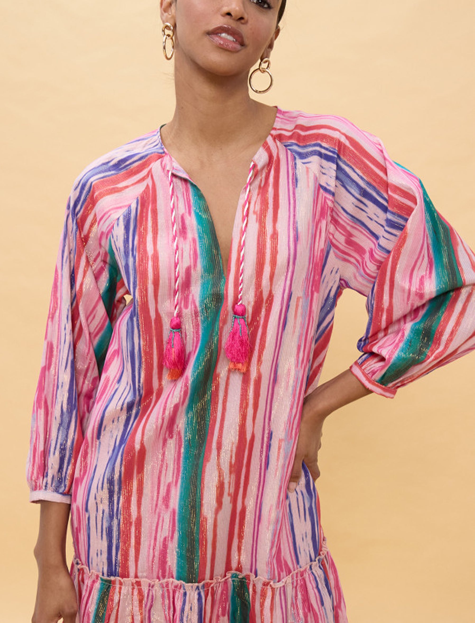 Vestito corto a righe lurex Lola Casademunt LS2616154 Pink-Multicolor