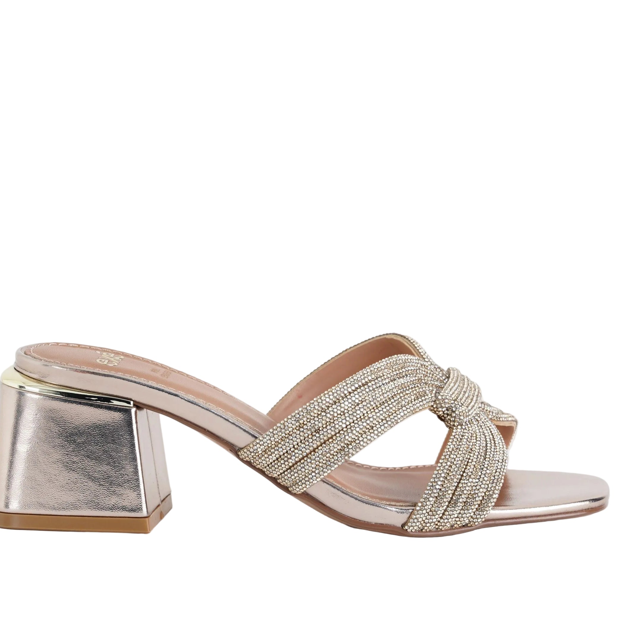 Sandalo donna EXE Carmen-286A Light Gold con fascia strass e tacco 55 mm