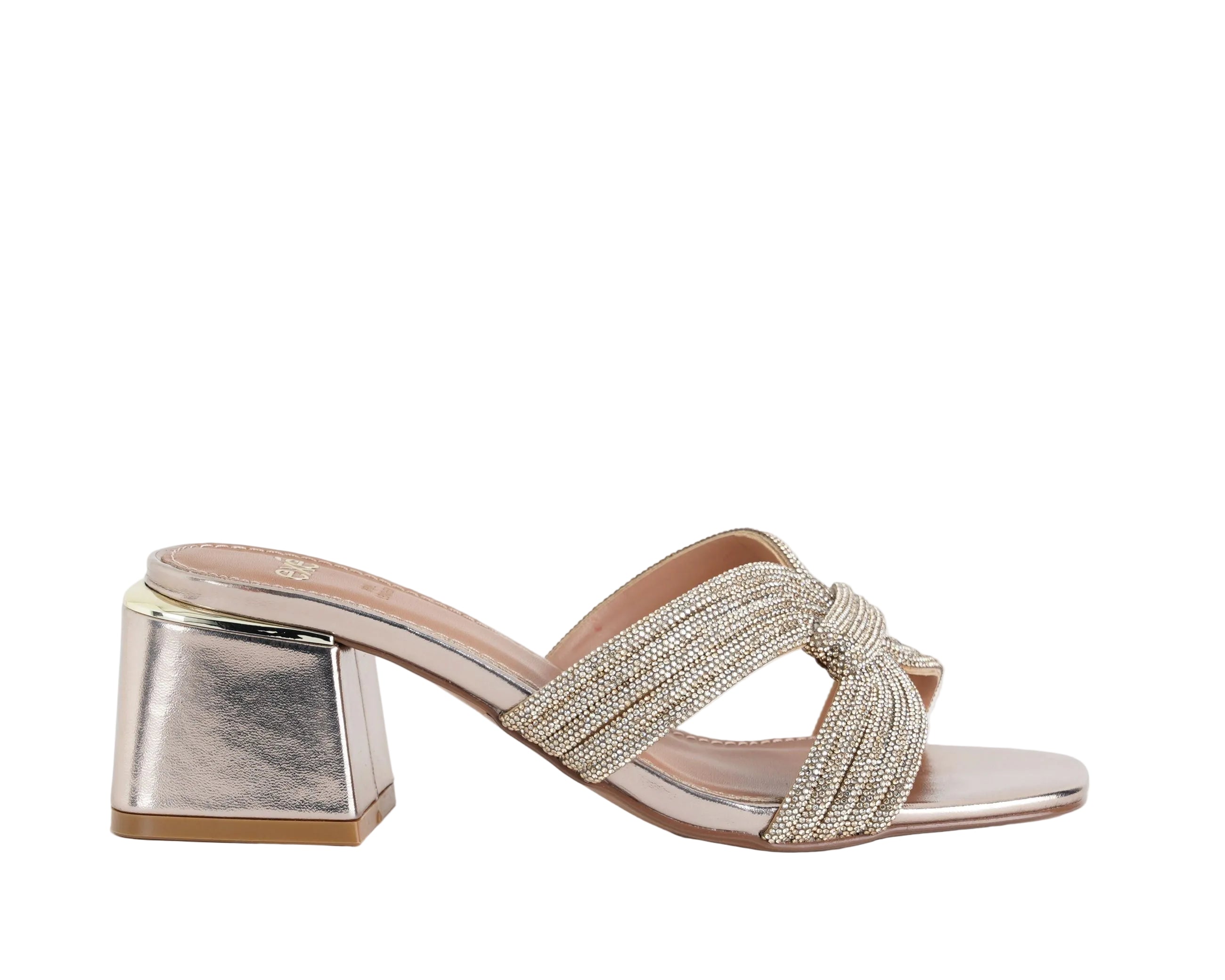Sandalo donna EXE Carmen-286A Light Gold con fascia strass e tacco 55 mm