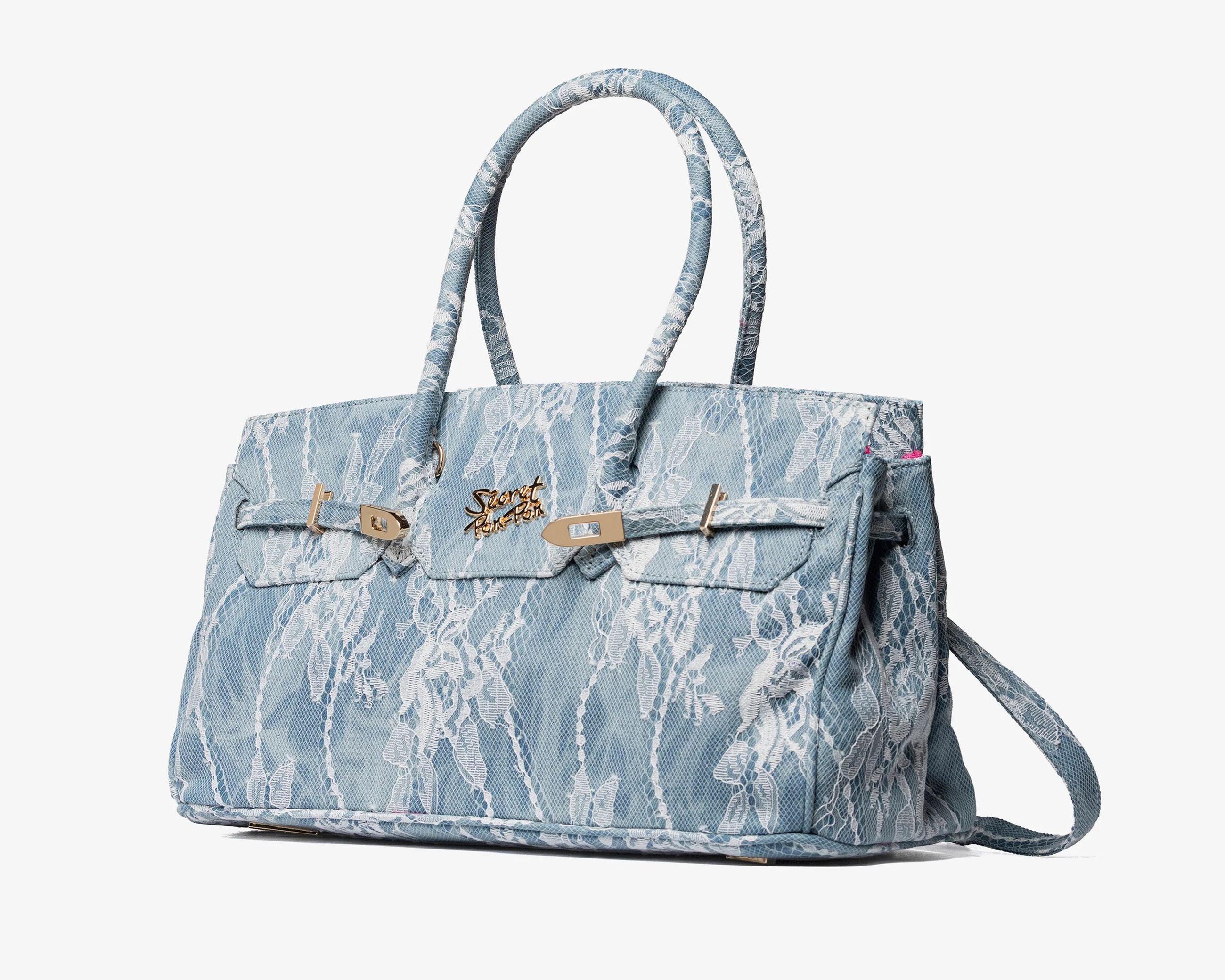 Borsa a spalla Sécret Pon-Pon Grace M Lace Denim Donna – tracolla regolabile, chiusura zip, H.24,5xL.40xP.15 cm