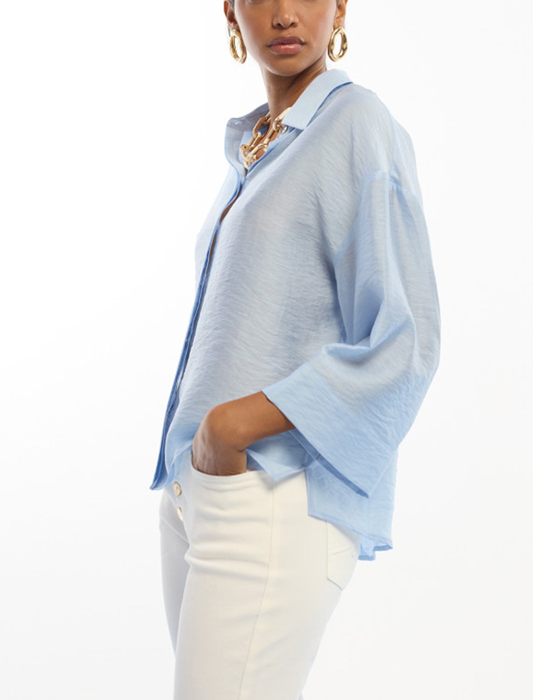 Camicia oversize in lino a maniche corte Lola Casademunt LS2615054 Azzurro