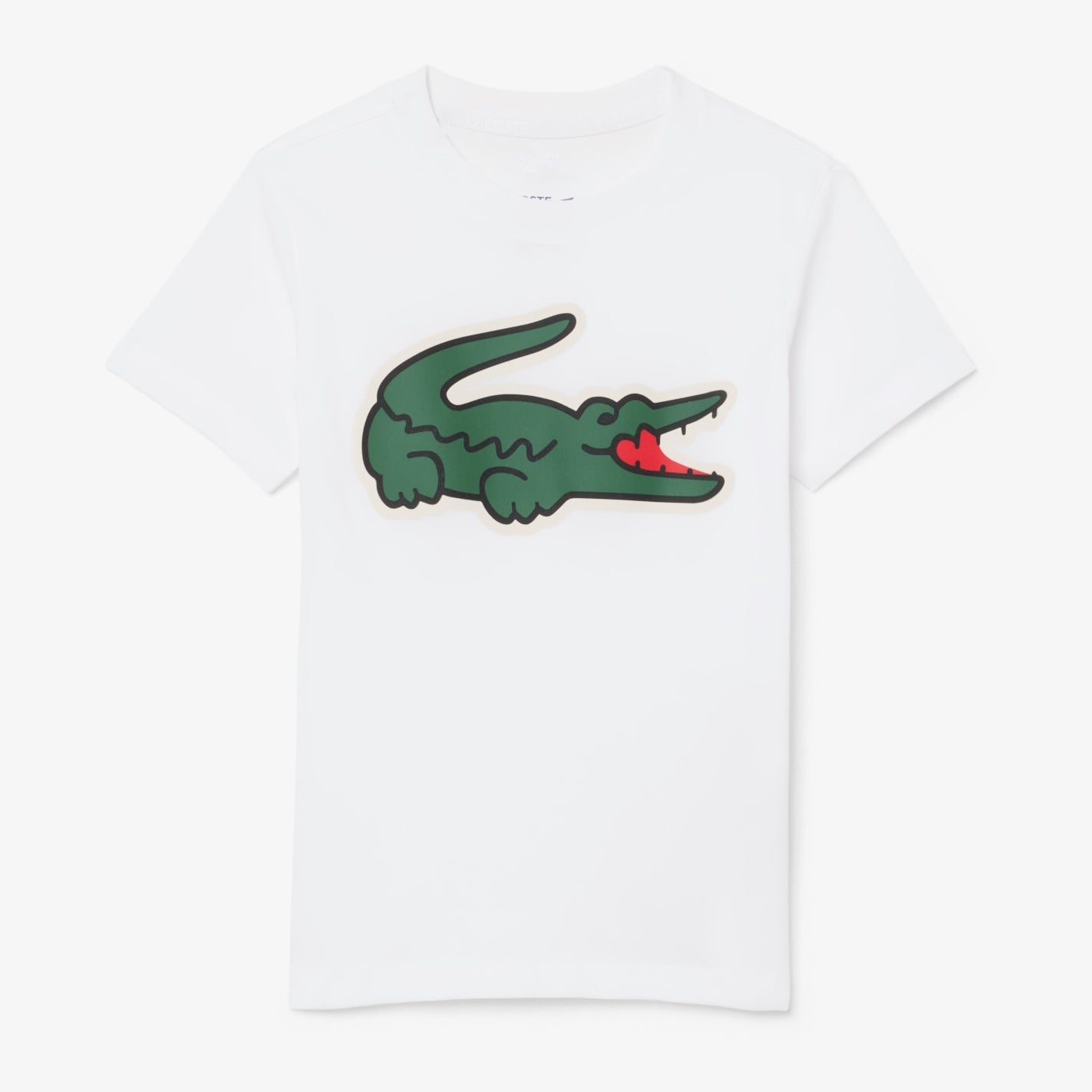 T-shirt Lacoste TJ0803 bianco unisex bambino - coccodrillo XXL stampato, tecnologia Ultra Dry, taglie 8A-16A