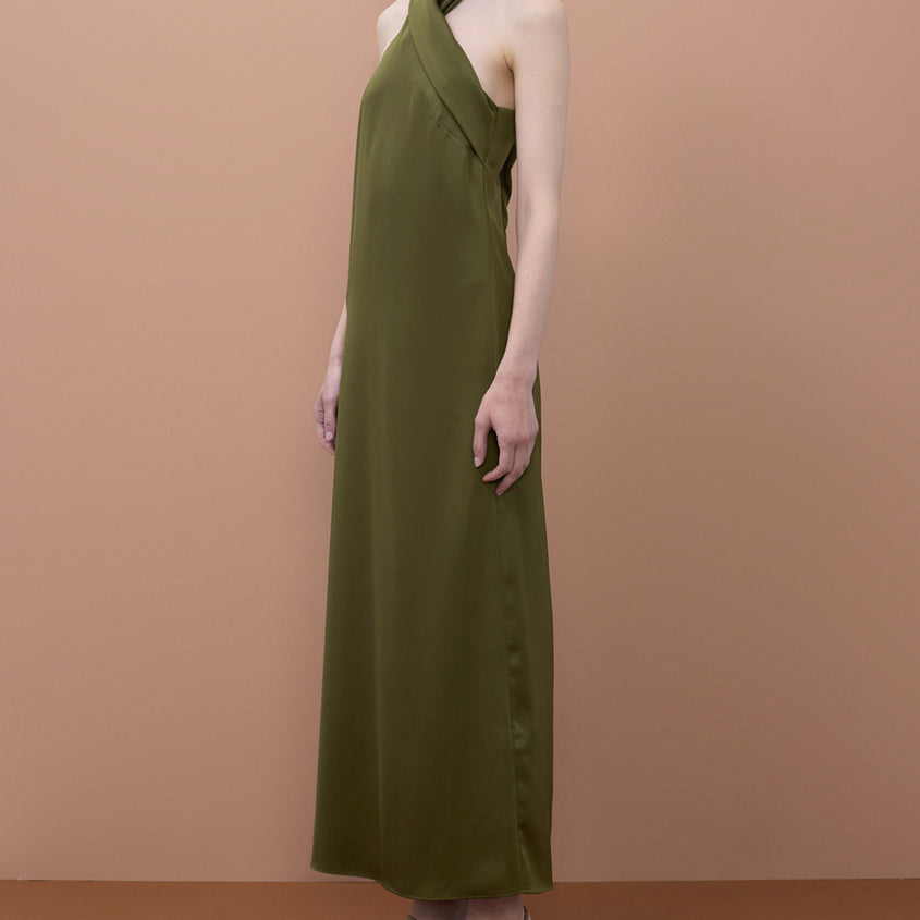 Abito in raso con scollo all'americana Lola Casademunt MS2616027 Verde Donna