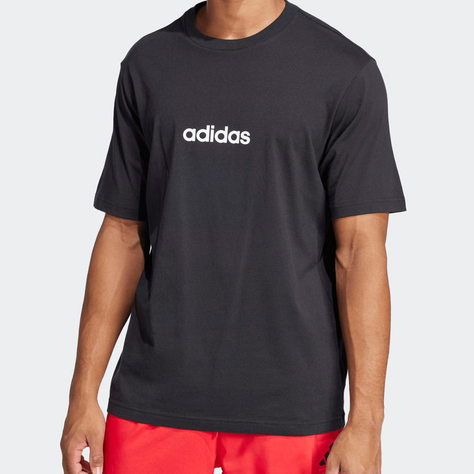 T-shirt Adidas Essentials Linear Single Jersey JE8993 nera uomo vista frontale