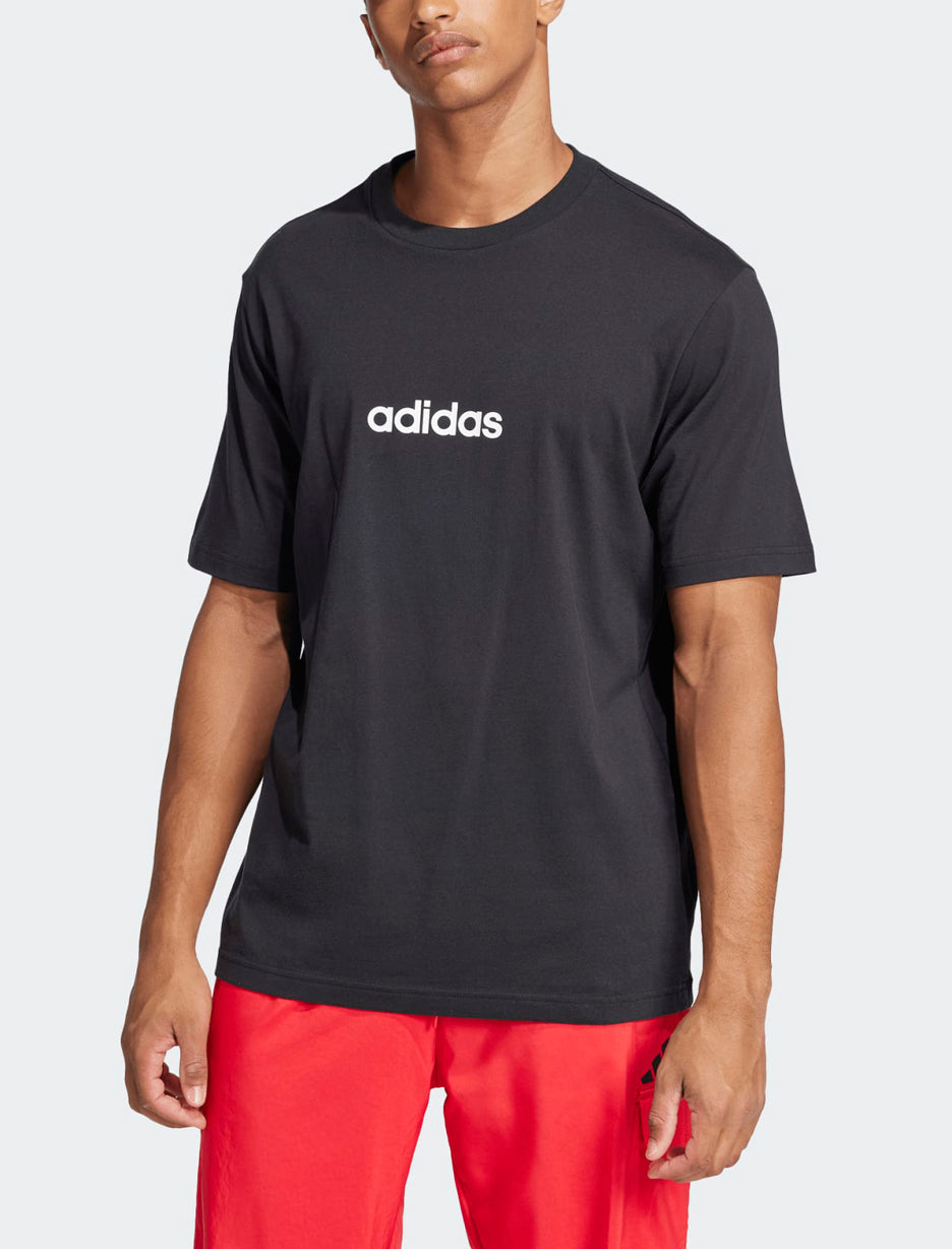 T-shirt Adidas Essentials Linear Single Jersey JE8993 nera uomo vista frontale