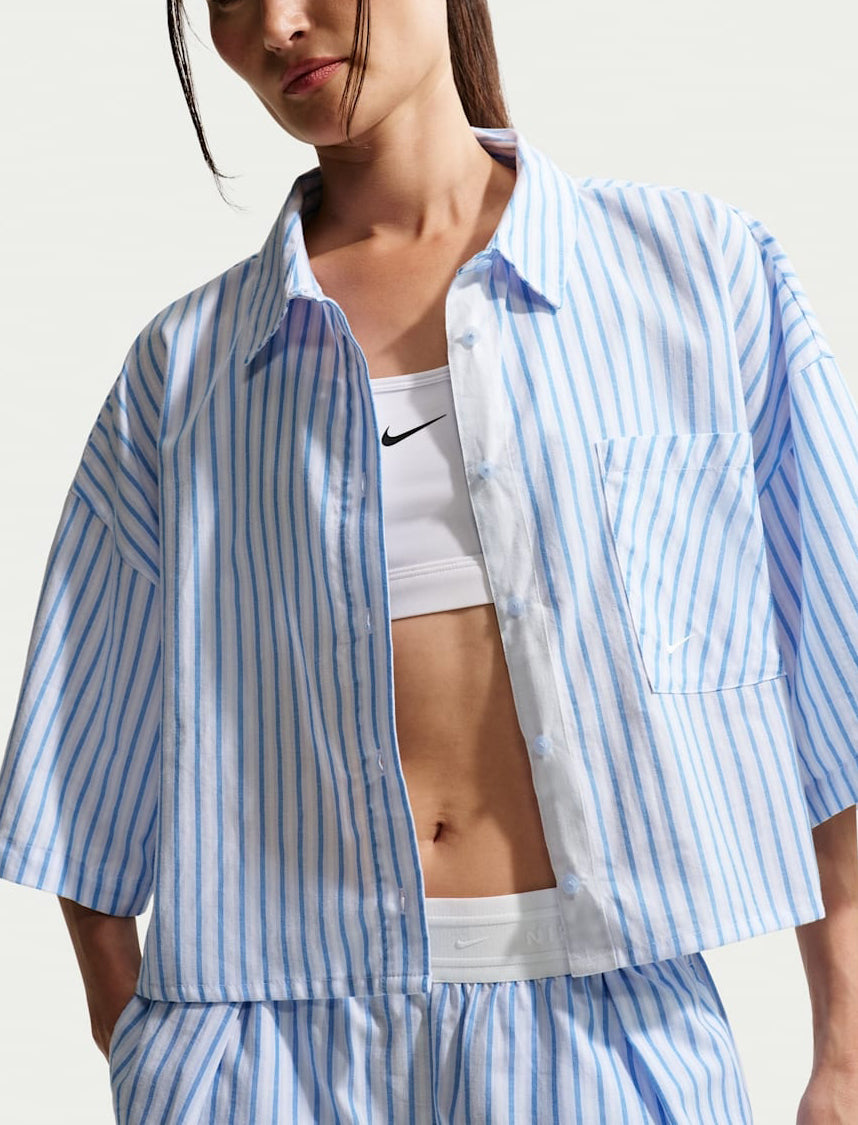 Nike Camicia Oversize Sportswear Chill Poplin II4228-435 Lt Photo Blue donna