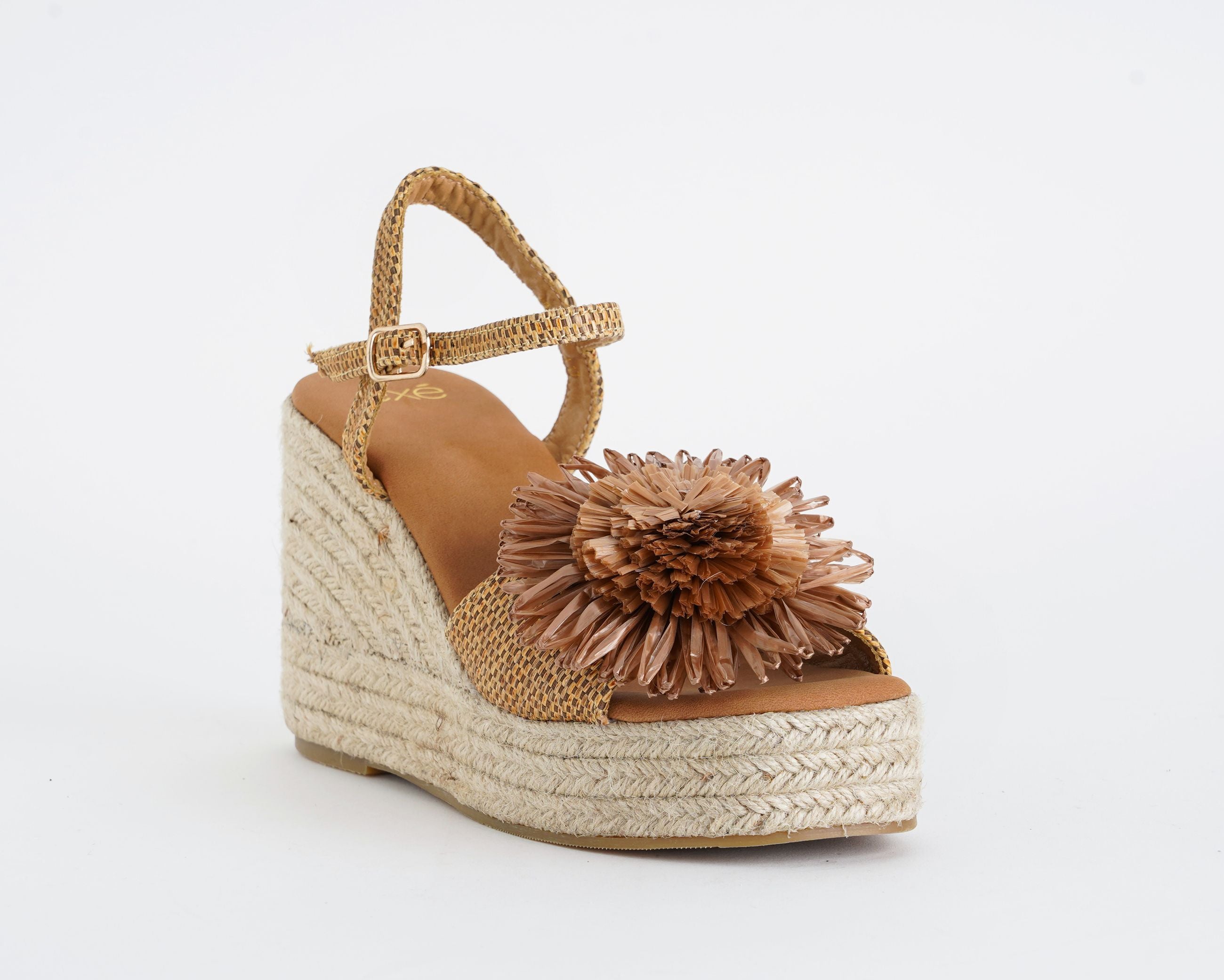 Sandalo donna EXE 2025086-L17 Taupe in raffia con zeppa in corda 95 mm