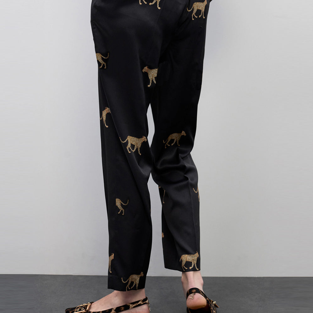 Joggers in raso con stampa leopardata Lola Casademunt LS2614022 Nero/Marrone Donna