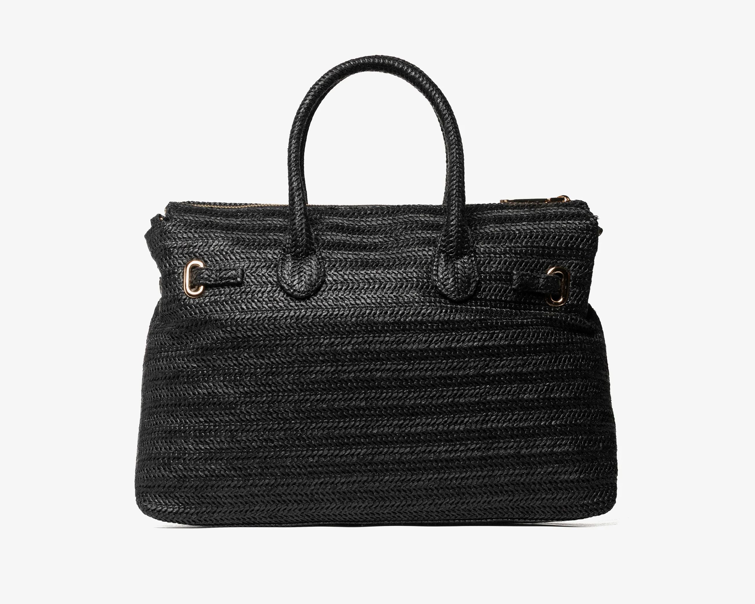 Borsa a spalla Sécret Pon-Pon Victoria M Straw Black Donna – tracolla rimovibile, chiusura zip, H.27xL.34xP.13 cm