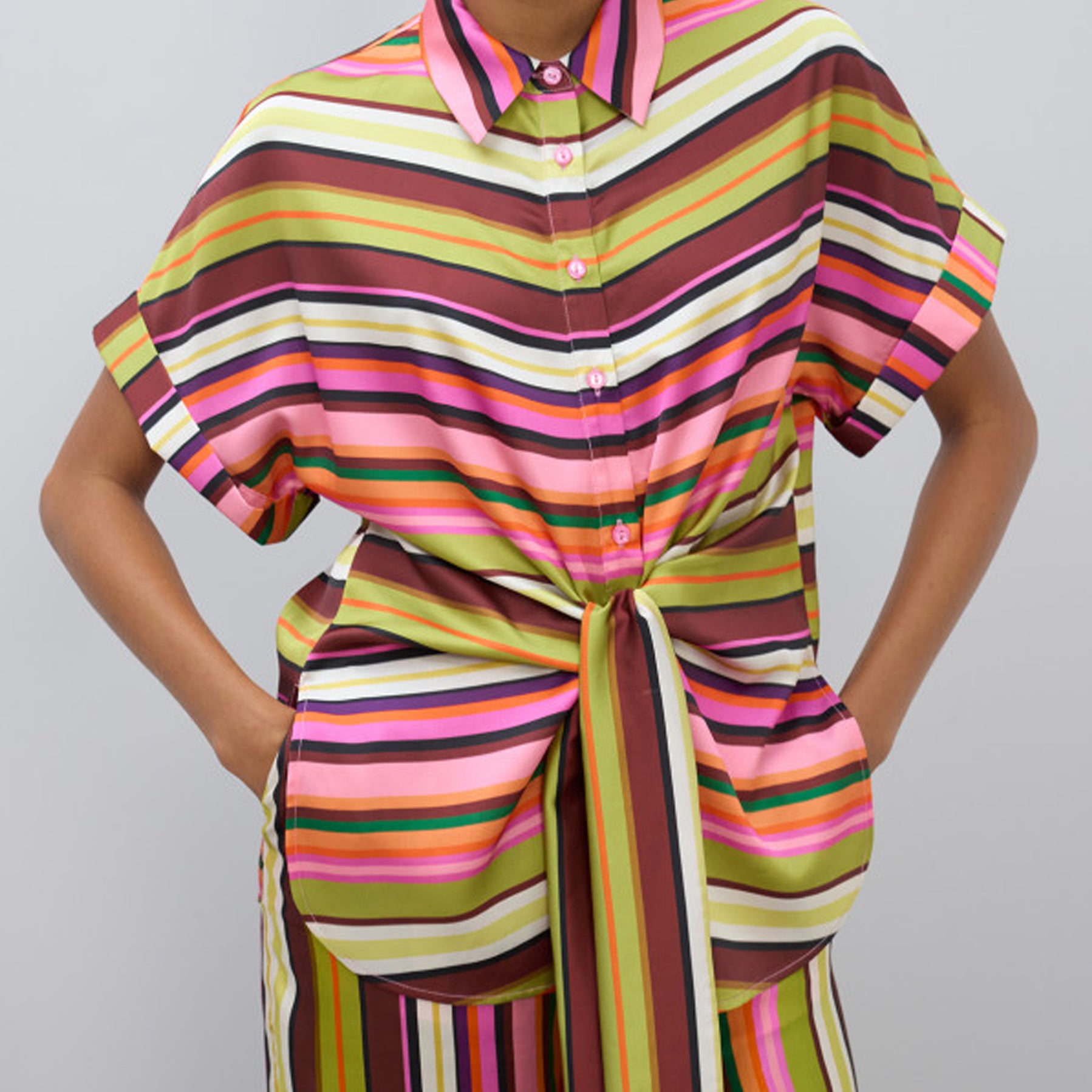 Blusa a righe con cintura Lola Casademunt LS2615062 Ecru-Multicolor