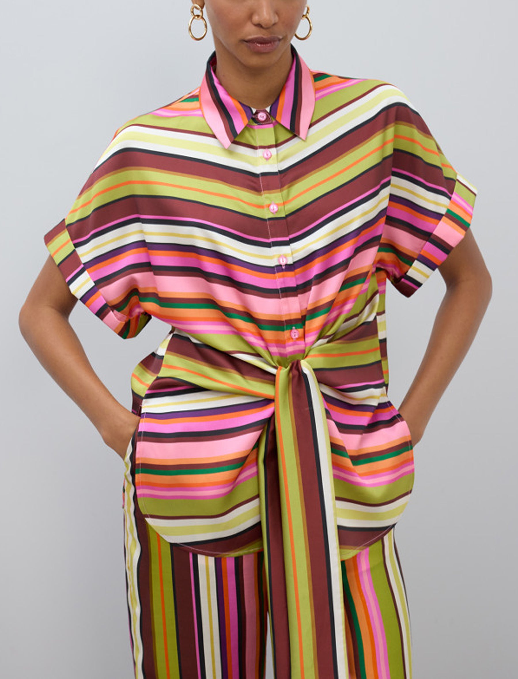 Blusa a righe con cintura Lola Casademunt LS2615062 Ecru-Multicolor