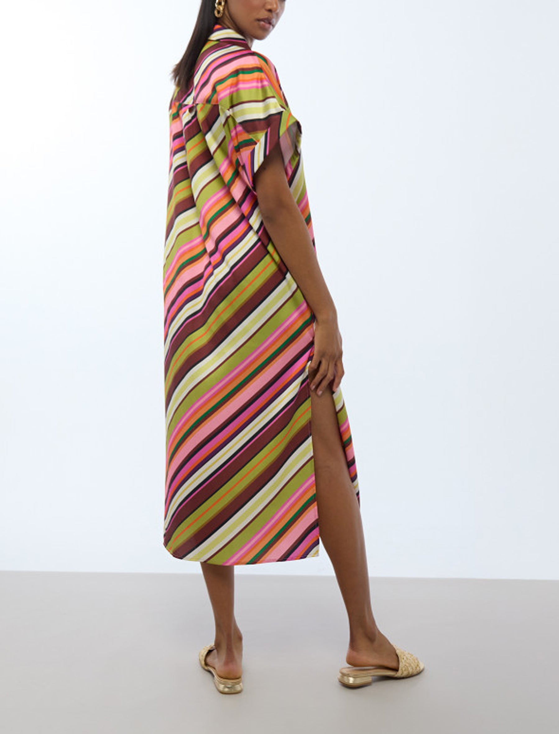 Abito camicia satinato a righe Lola Casademunt LS2616093 Ecru-Multicolor