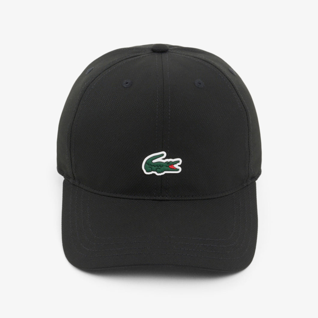 Cappellino sportivo Lacoste RK0846 nero unisex bambino - taffetà a rombi, cinturino regolabile, coccodrillo in silicone