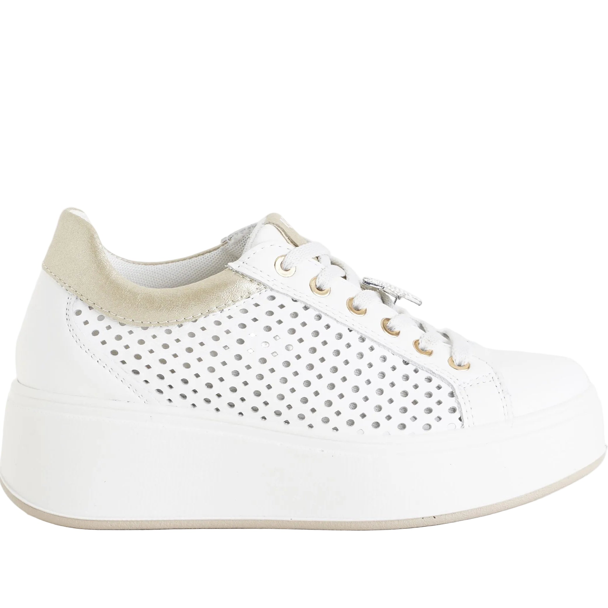 Sneakers con zeppa IGI&CO 1146911 bianco da donna, tomaia in nappa con lacci, zeppa 55 mm