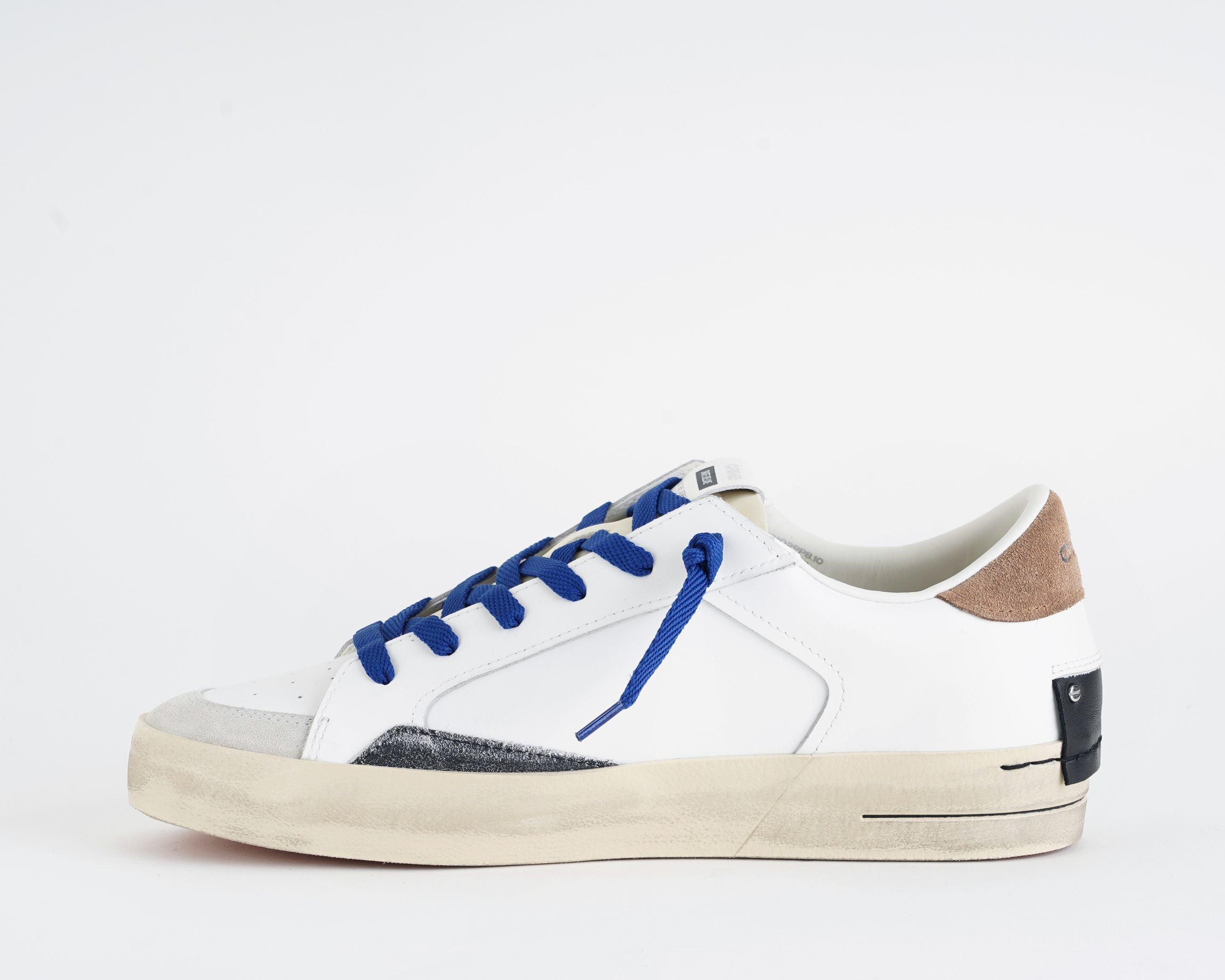 Crime London SK8 Deluxe sneakers uomo bianco beige nero, tomaia in pelle e suede, effetto vintage, Made in Italy