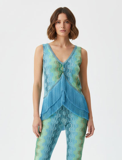 Top con frange Pho rachel 4323008 Sky Green