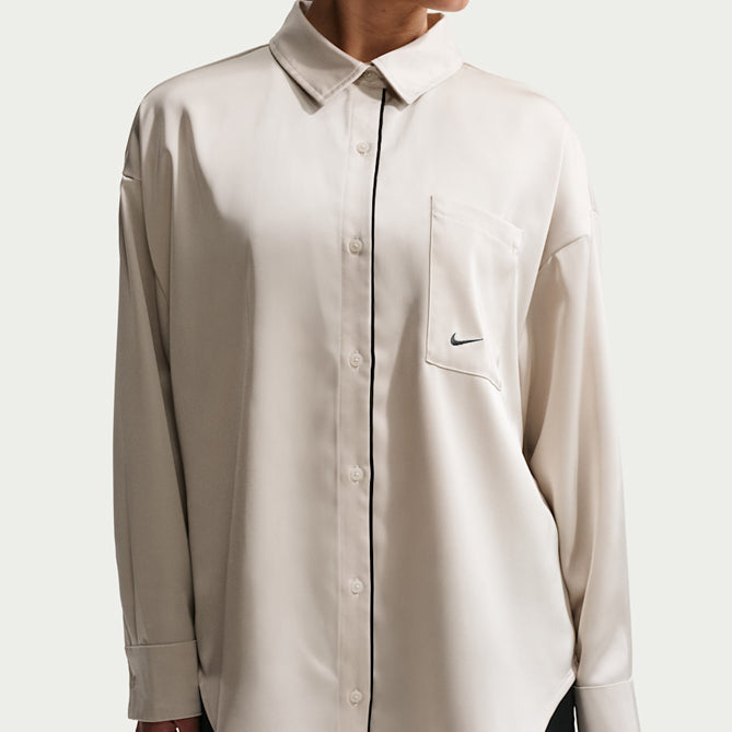 Top oversize a maniche lunghe in raso Nike IM0575-072 Light Bone (Black) Donna