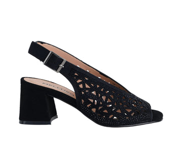 Sandalo alto MELLUSO N653Q NERO - suede con strass, tacco 60 mm, donna
