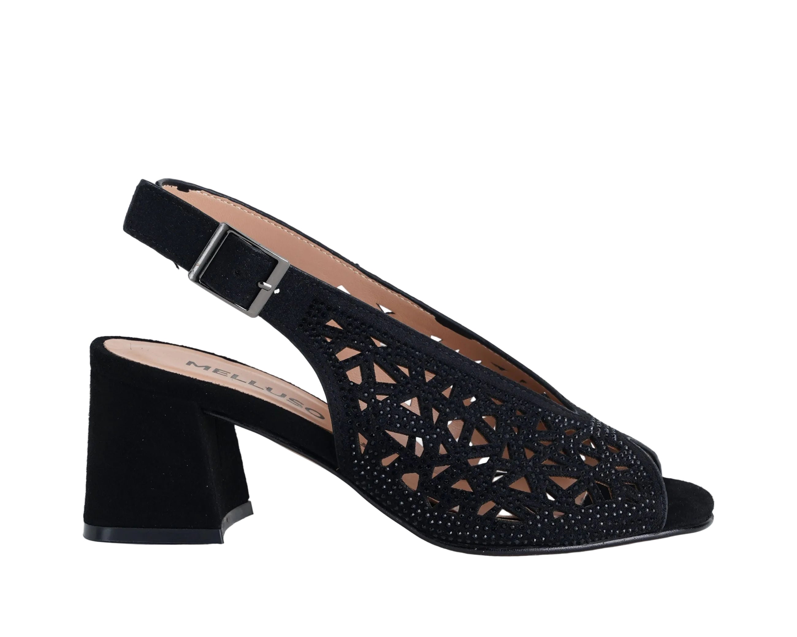 Sandalo alto MELLUSO N653Q NERO - suede con strass, tacco 60 mm, donna