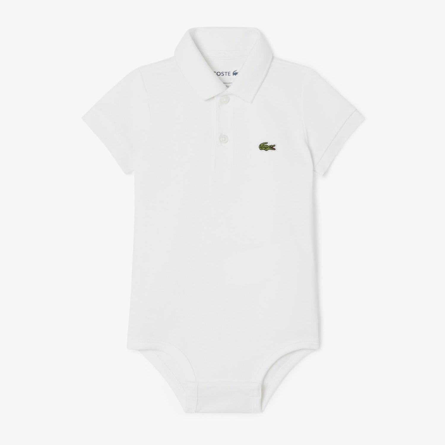 Body Lacoste 5W1100 bianco neonato - piqué cotone biologico, colletto polo, coccodrillo ricamato, taglie 3M-9M