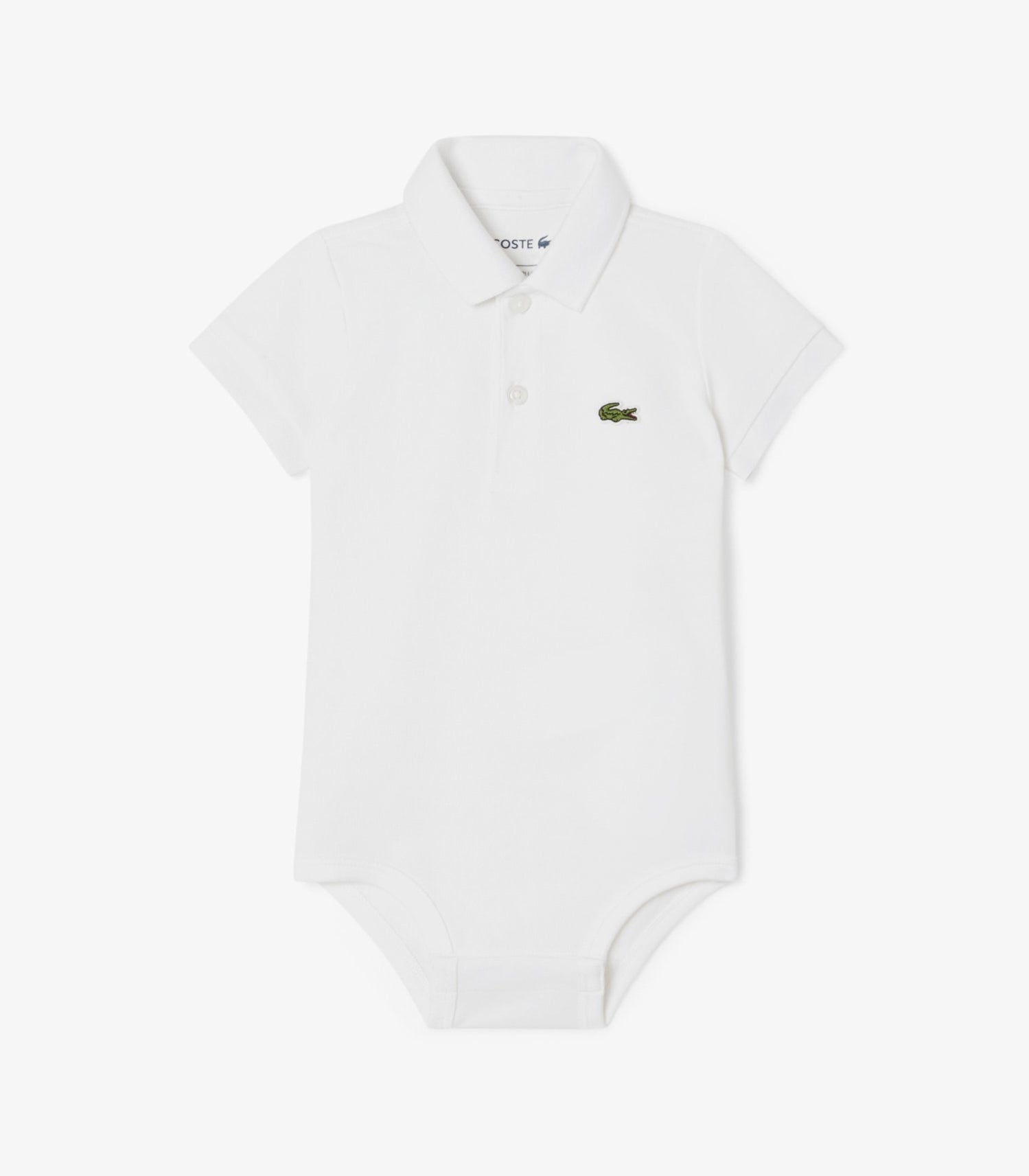 Body Lacoste 5W1100 bianco neonato - piqué cotone biologico, colletto polo, coccodrillo ricamato, taglie 3M-9M