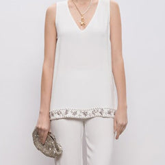 Top con cristalli e perline Twinset 261LB2CAA Off White Donna