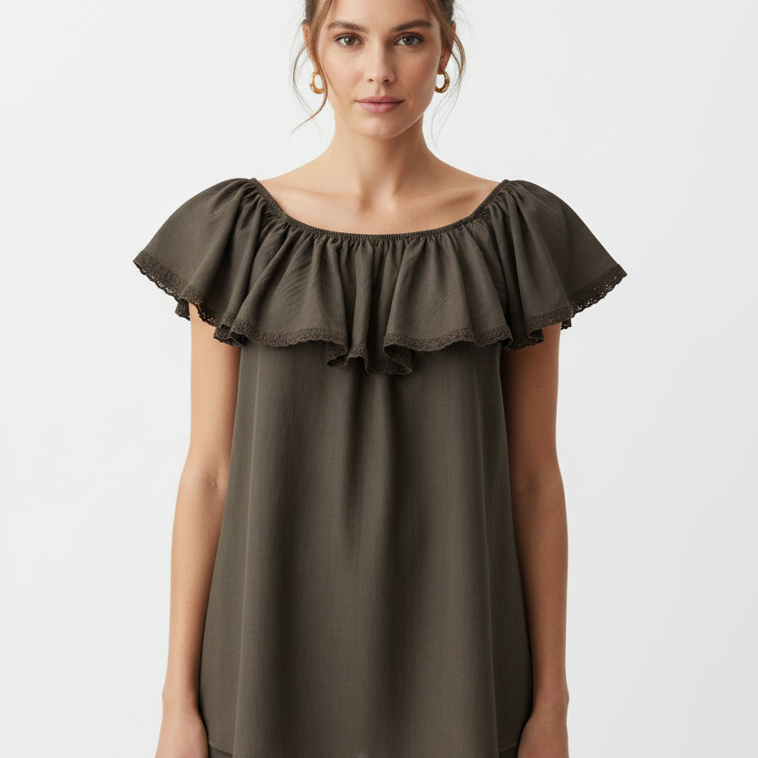 Blusa con voilant Vicolo TAB2211 Moro Donna