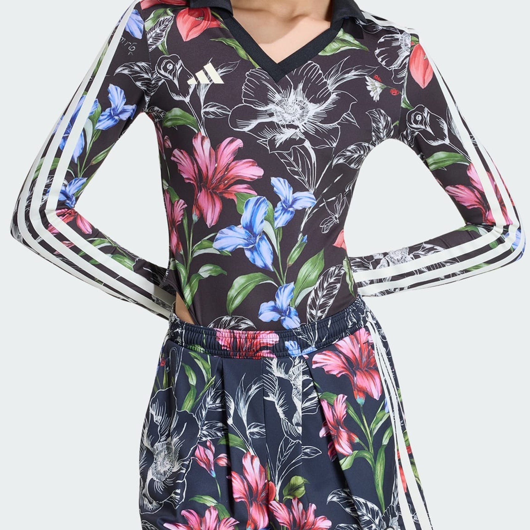 Bodysuit Adidas X Farm Rio KR0233 Nero / Bianco crema / Multicolore