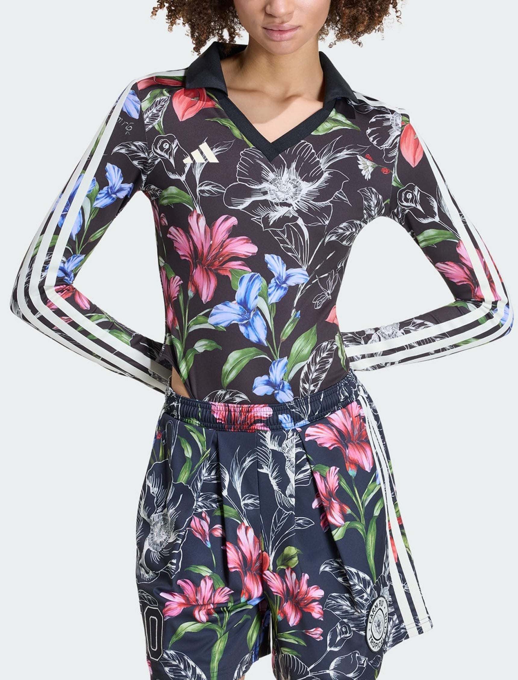 Bodysuit Adidas X Farm Rio KR0233 Nero / Bianco crema / Multicolore