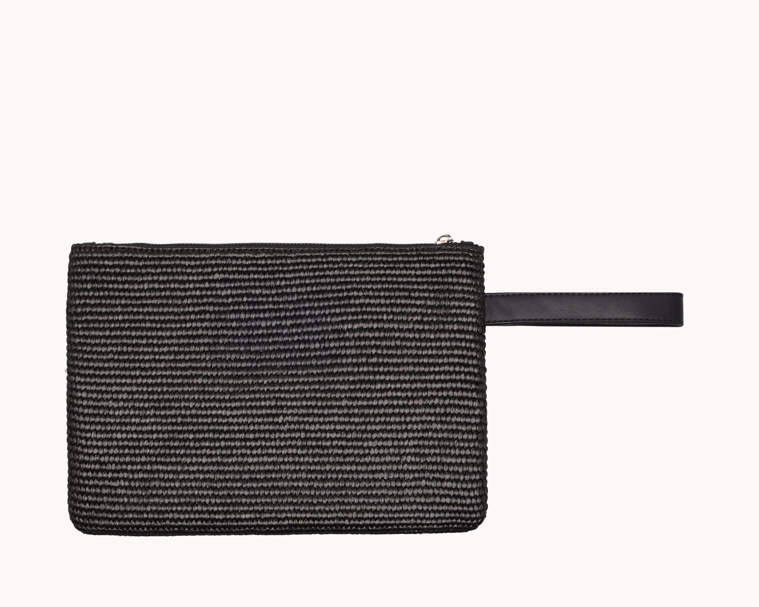 4GIVENESS Pochette 126WACPO5959 Nero in rafia animalier con manico in pelle
