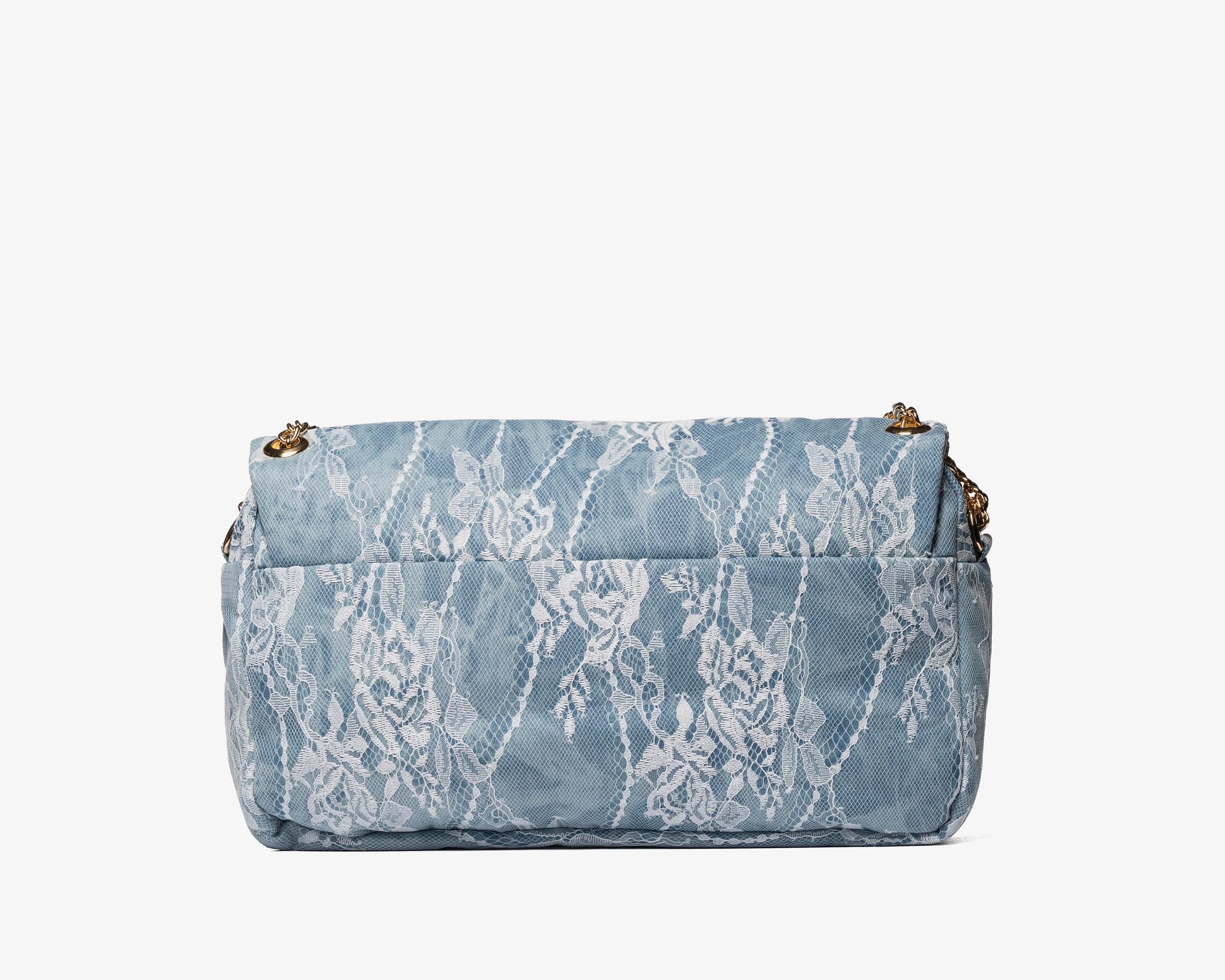Borsa a mano Sécret Pon-Pon Charlotte L Lace Denim Donna – tracolla regolabile, chiusura patta e zip, H.18xL.26xP.11 cm