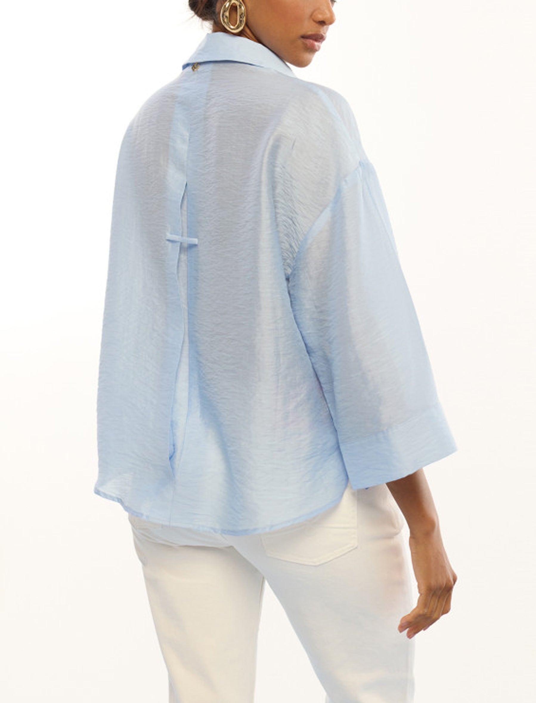 Camicia oversize in lino a maniche corte Lola Casademunt LS2615054 Azzurro