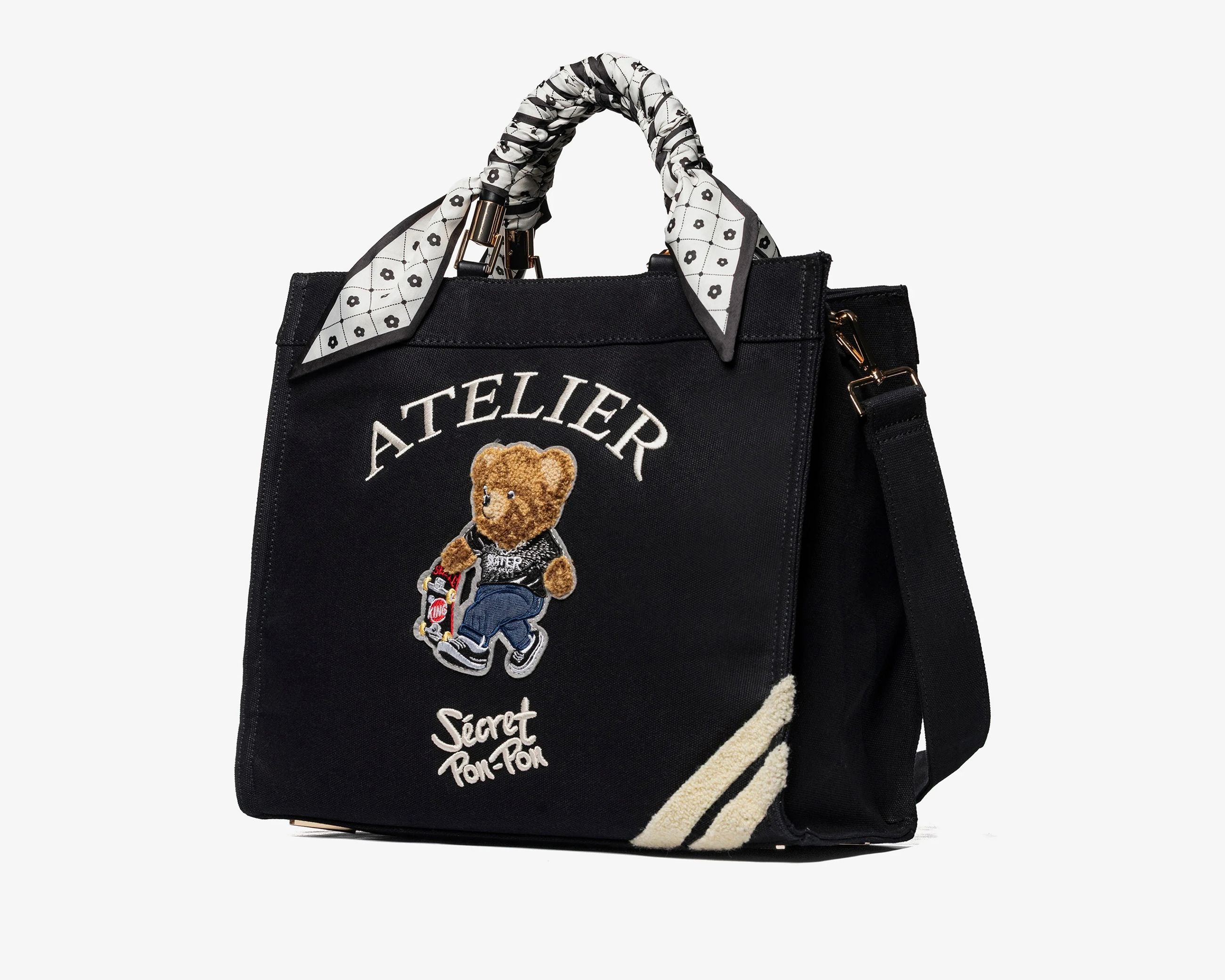 Borsa a mano Sécret Pon-Pon Saint Tropez Bag M Black Teddy Donna – tracolla regolabile, chiusura zip, H.31xL.35xP.14 cm