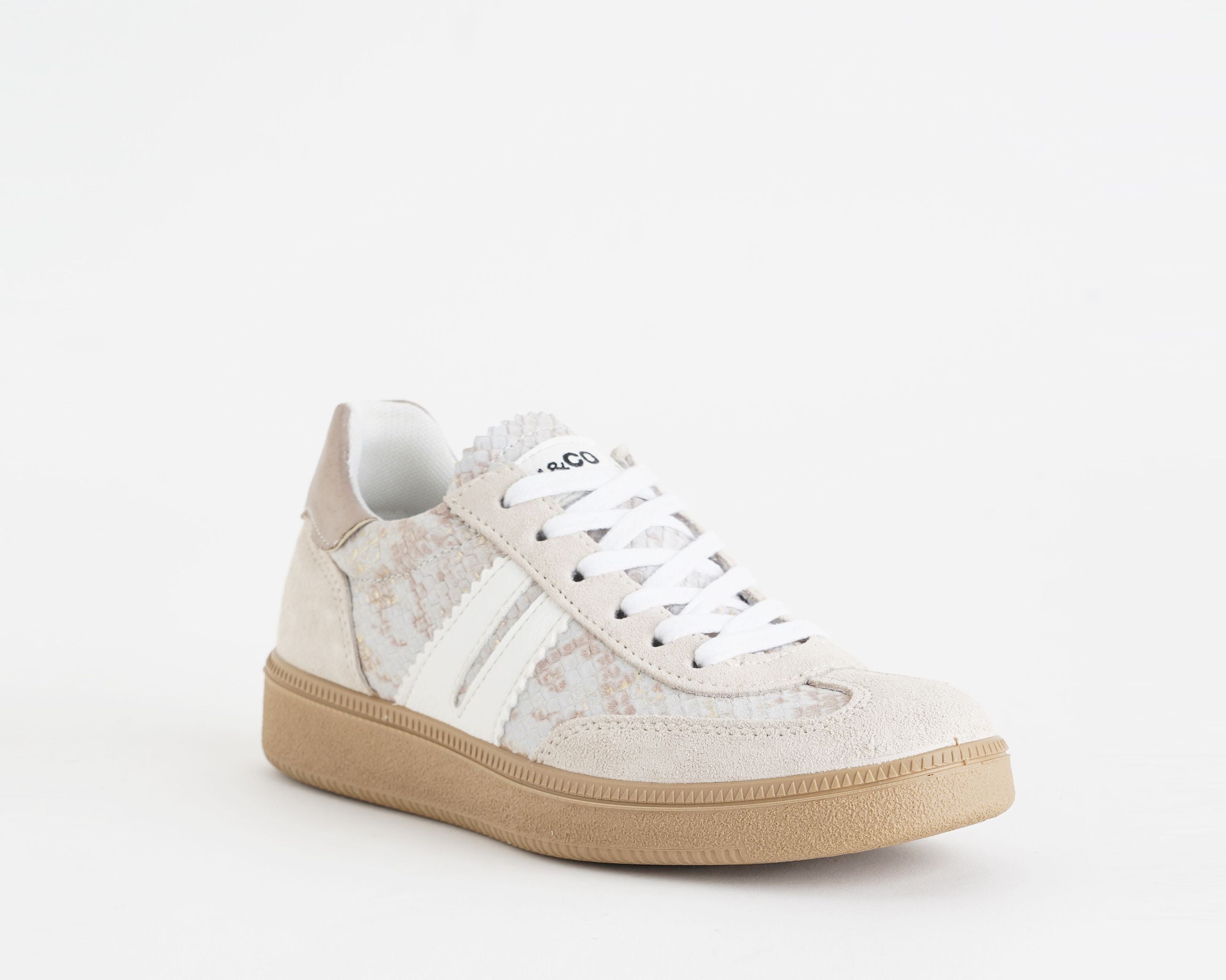 Sneakers con zeppa IGI&CO 1142599 juta platino da donna, tomaia in camoscio bicolore, zeppa 30 mm