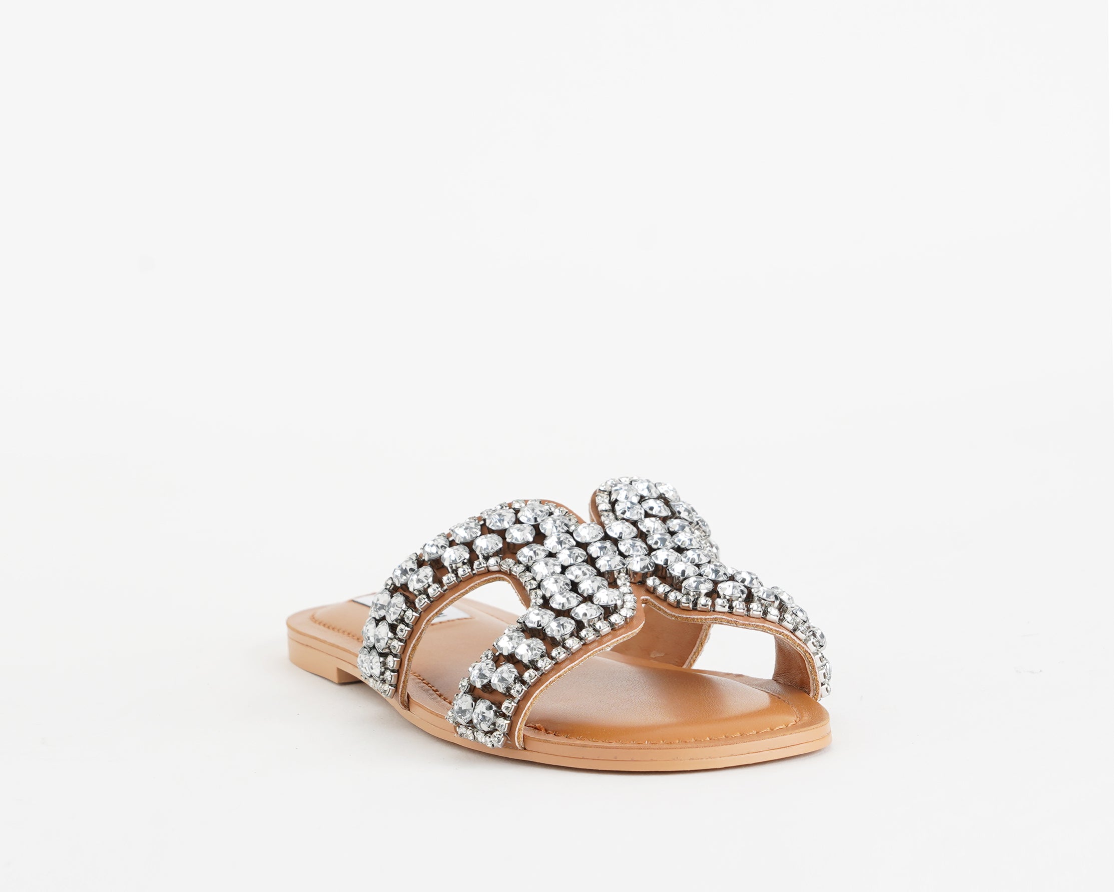 Steve Madden Zaira SMSZAIRA-TA1 – Sandalo basso donna Tan Action Lea con strass