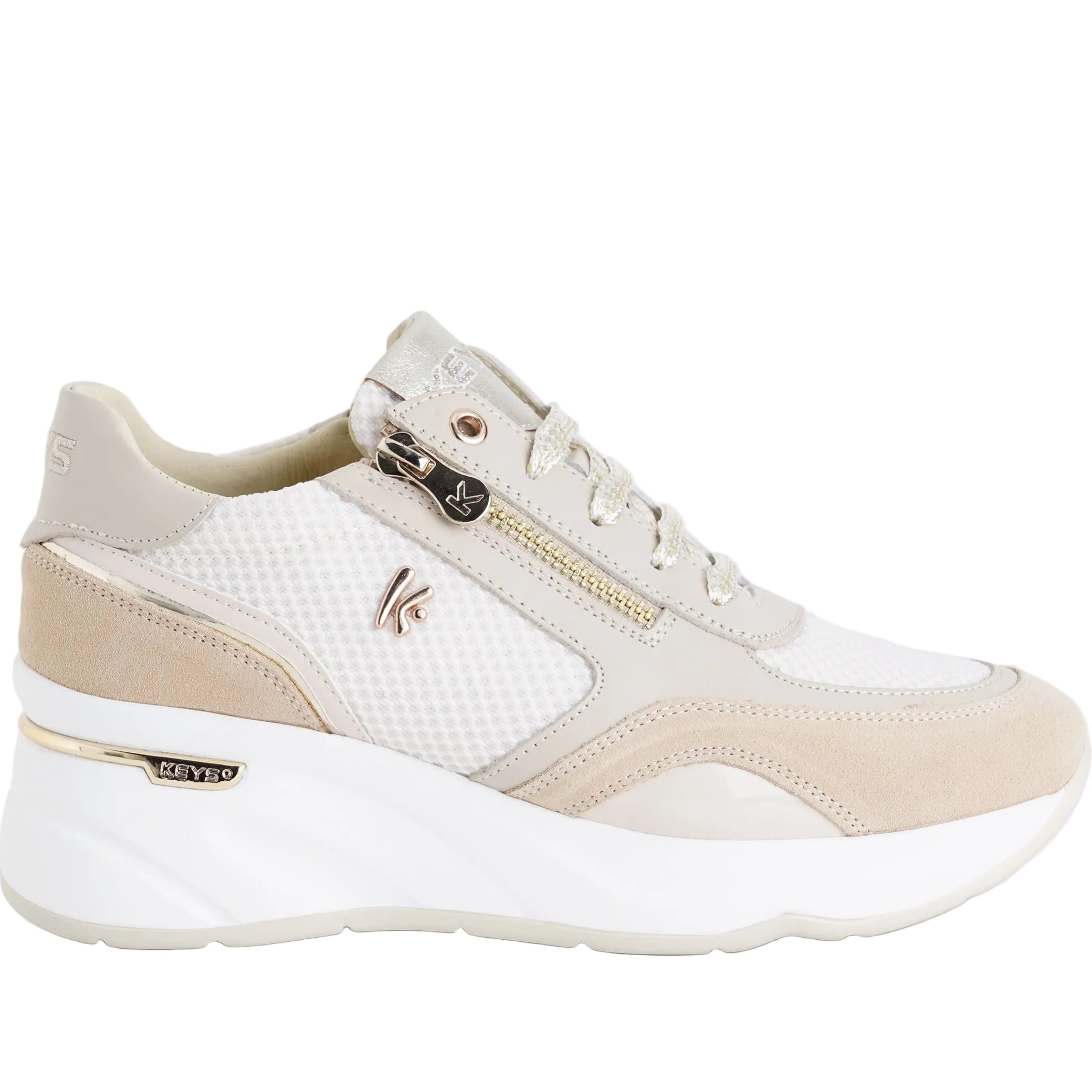 Sneakers con zeppa Keys K-11901 Beige/Gold Donna