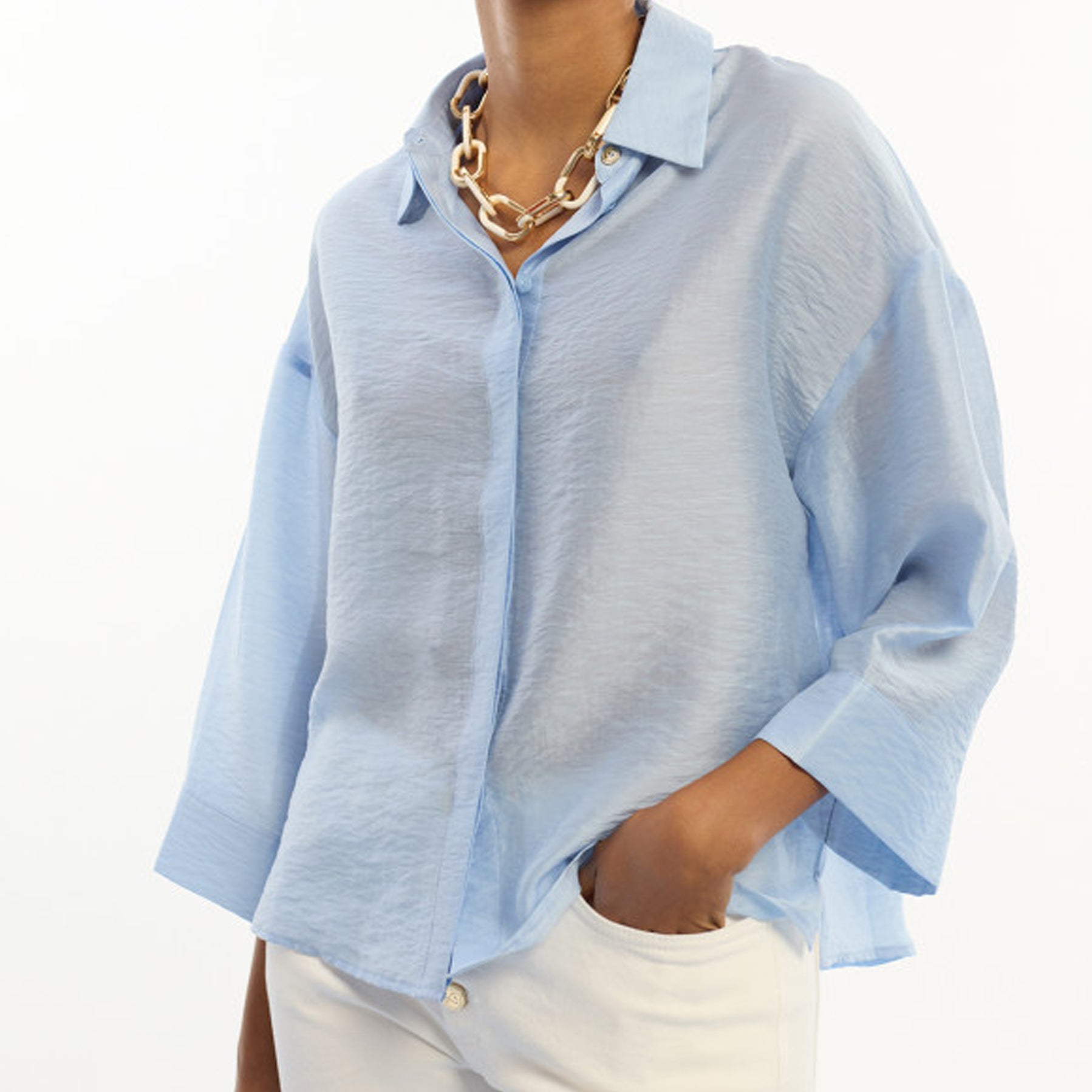 Camicia oversize in lino a maniche corte Lola Casademunt LS2615054 Azzurro