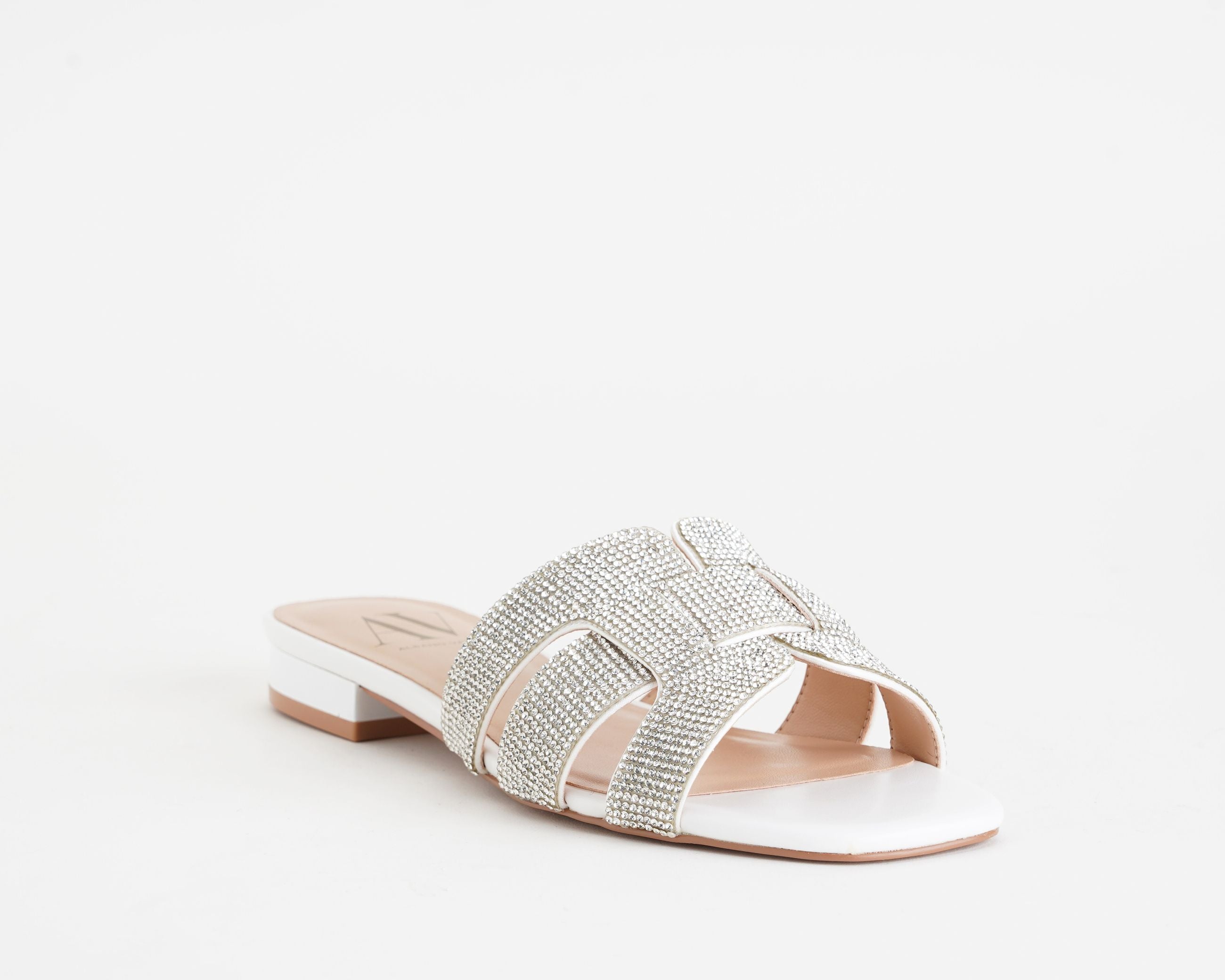 Ciabatta con strass L'Amour by Albano AV7028 Donna Bianco – vista semilaterale, calzata slip-on con tomaia in tessuto con strass