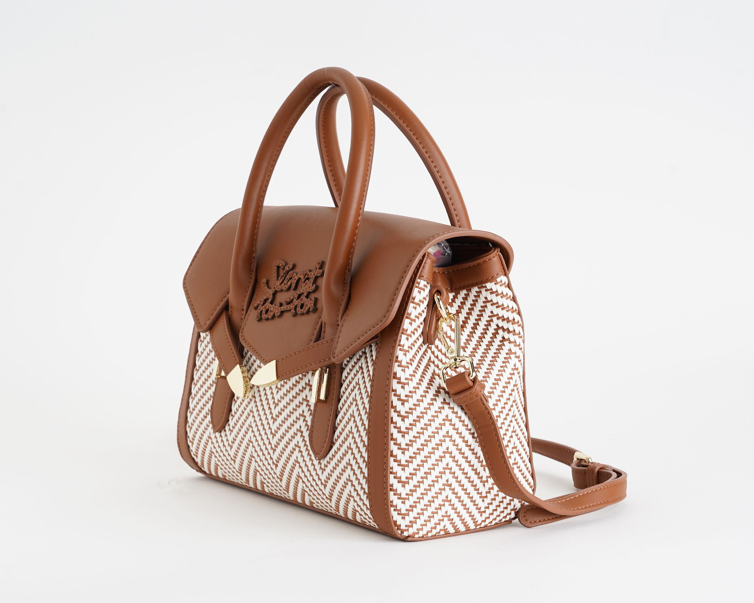 Borsa a mano Sécret Pon-Pon Yalis Straw Small Tan Donna – tracolla regolabile, chiusura clip, 3 scomparti, H.19,5xL.26xP.11 cm