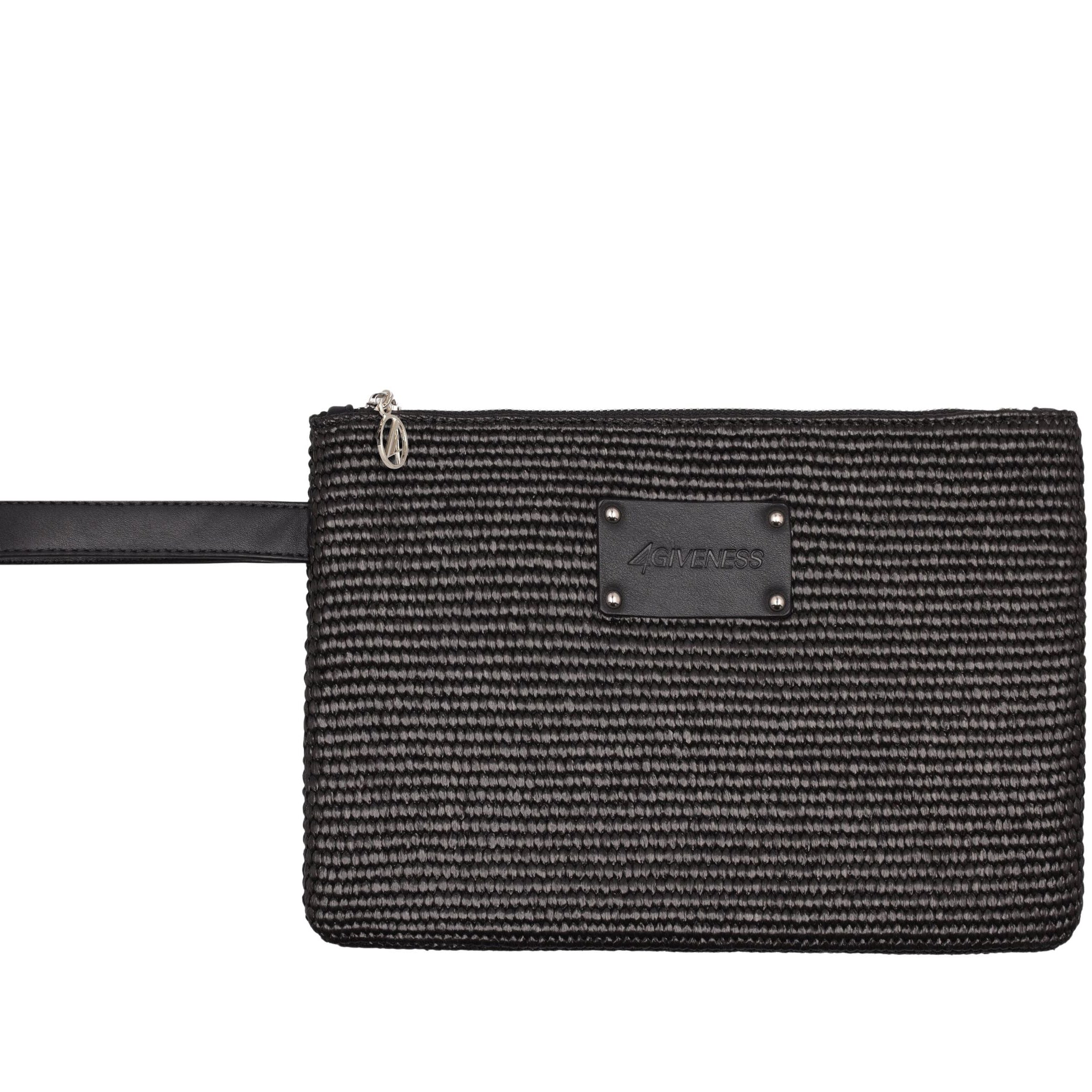 4GIVENESS Pochette 126WACPO5959 Nero fronte in rafia animalier con manico in pelle
