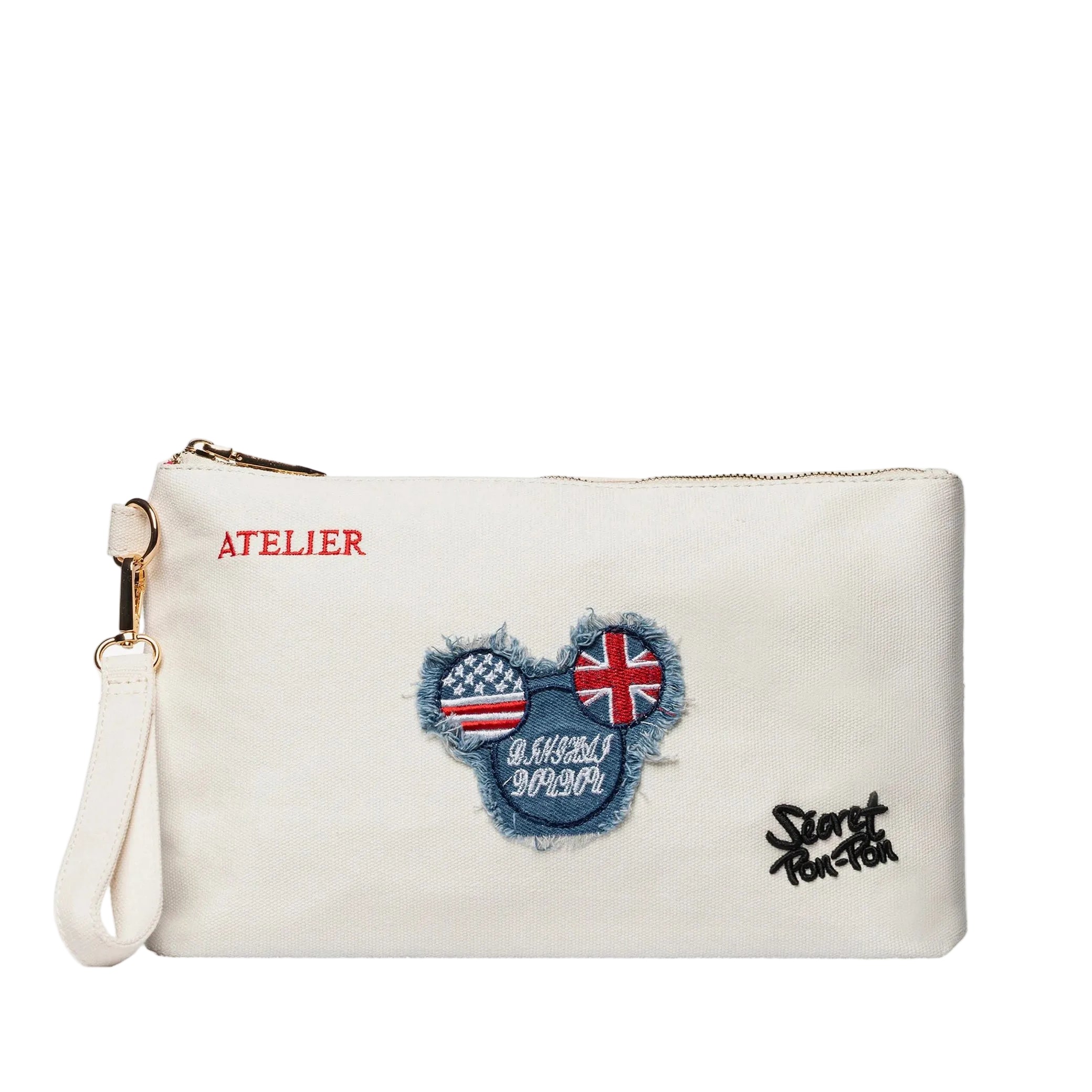 Pouch Sécret Pon-Pon Saint Tropez Pouch Ecru Donna – chiusura zip, gancio polso, H.19xL.30xP.12 cm