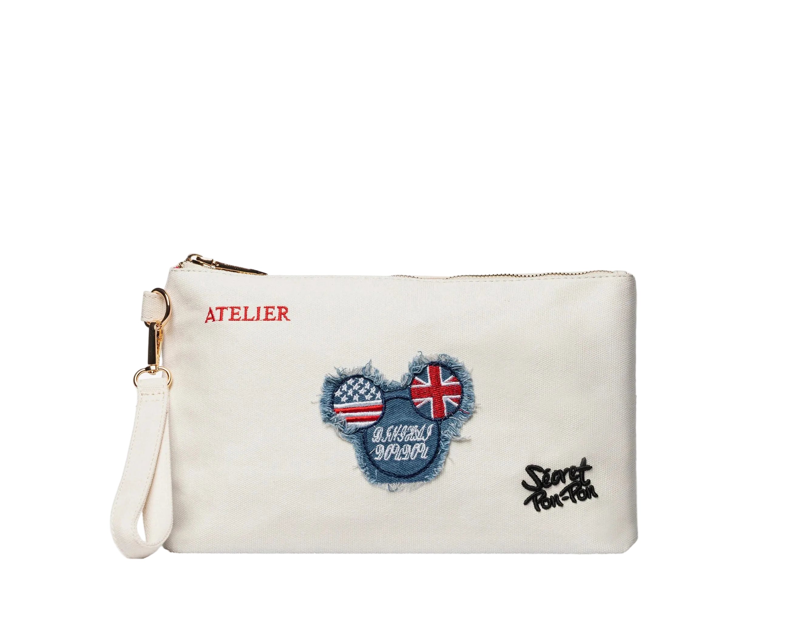 Pouch Sécret Pon-Pon Saint Tropez Pouch Ecru Donna – chiusura zip, gancio polso, H.19xL.30xP.12 cm