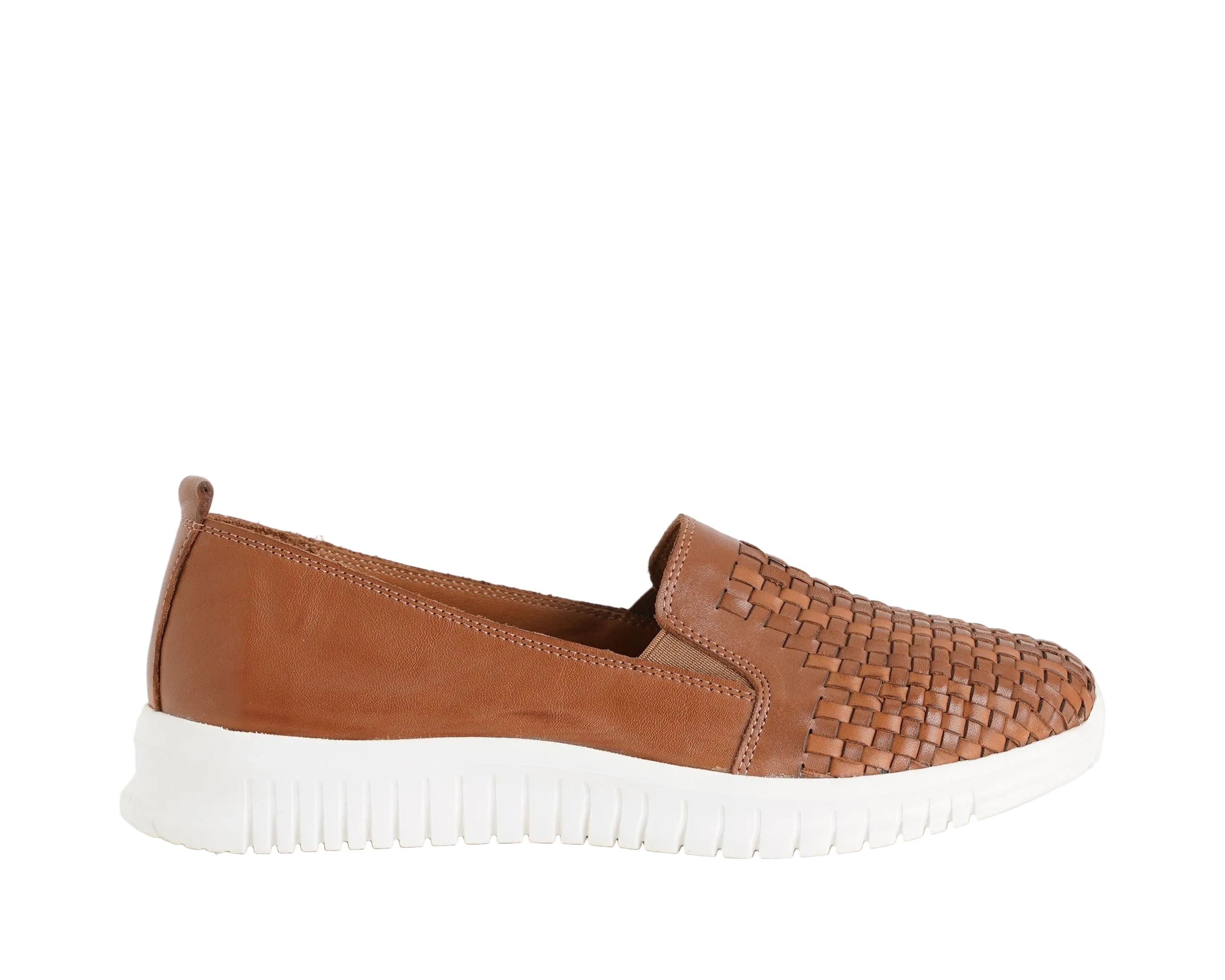 Mocassino Melluso 055043Q tan da donna in pelle, calzata slip-on con elastico e suola in gomma