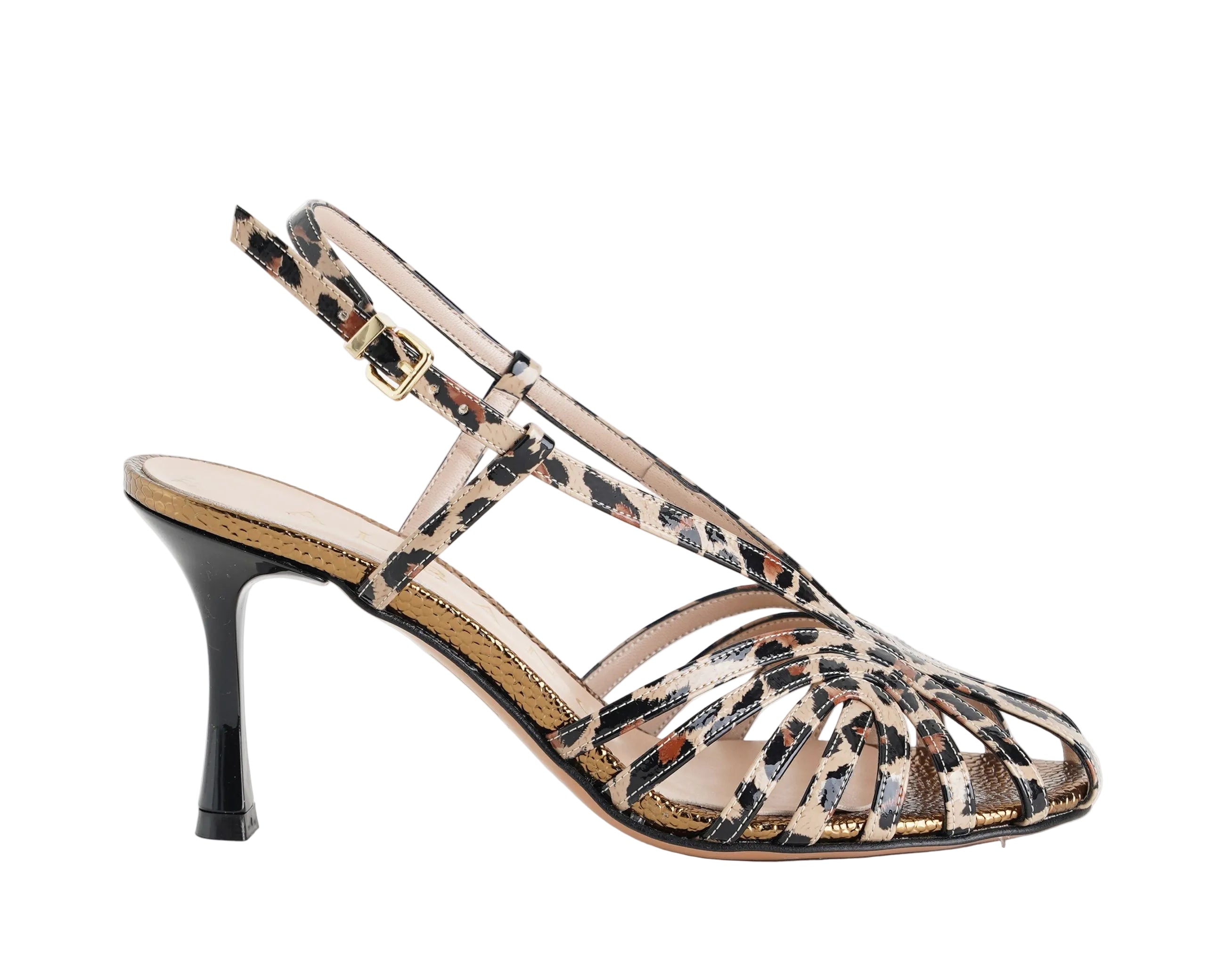 Sandali con tacco Albano 5613 leopard da donna, tomaia in naplak fantasia leopard e cinturino regolabile, tacco 75 mm