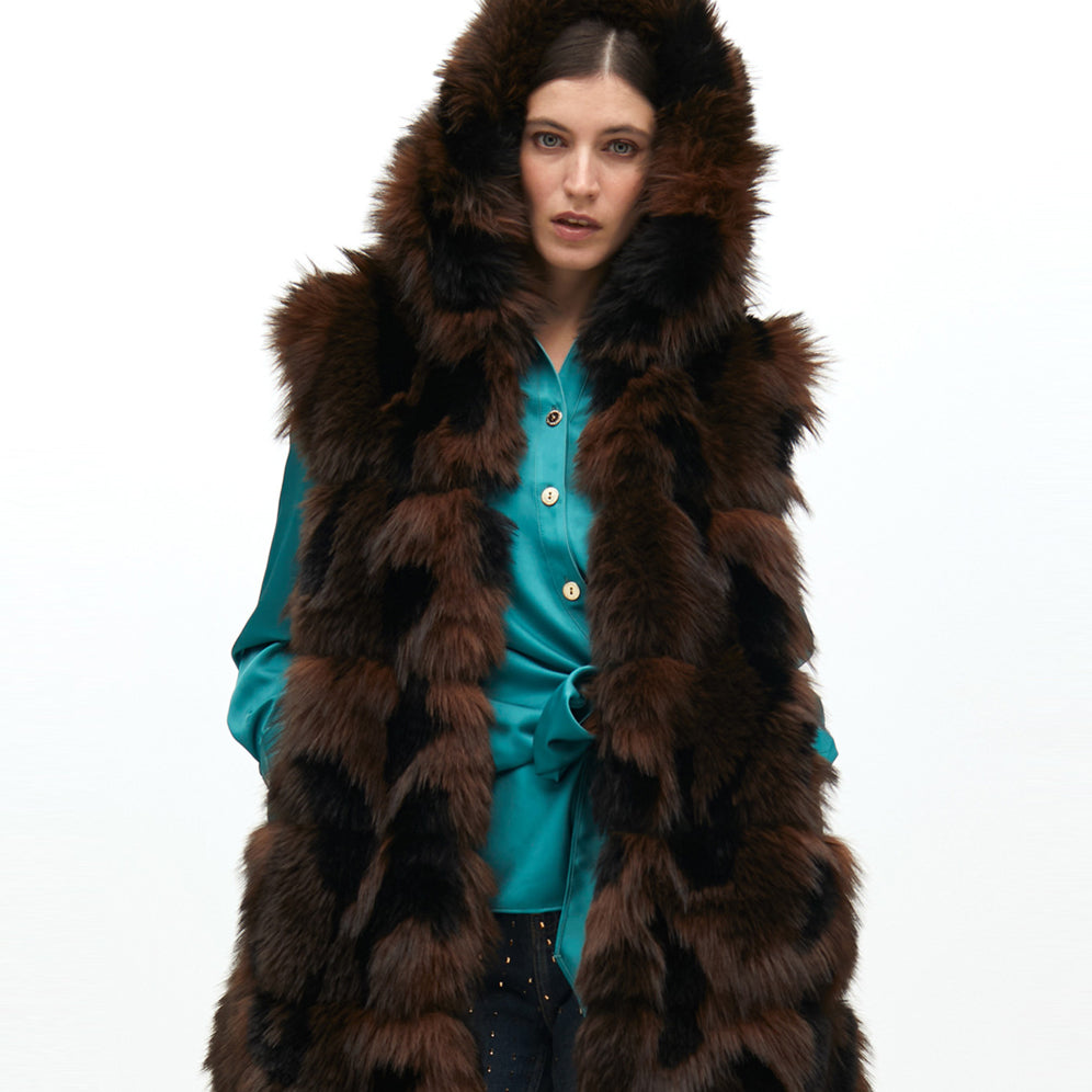 Gilet a pelo lungo LOLA CASADEMUNT LF2501008 Marrone Donna